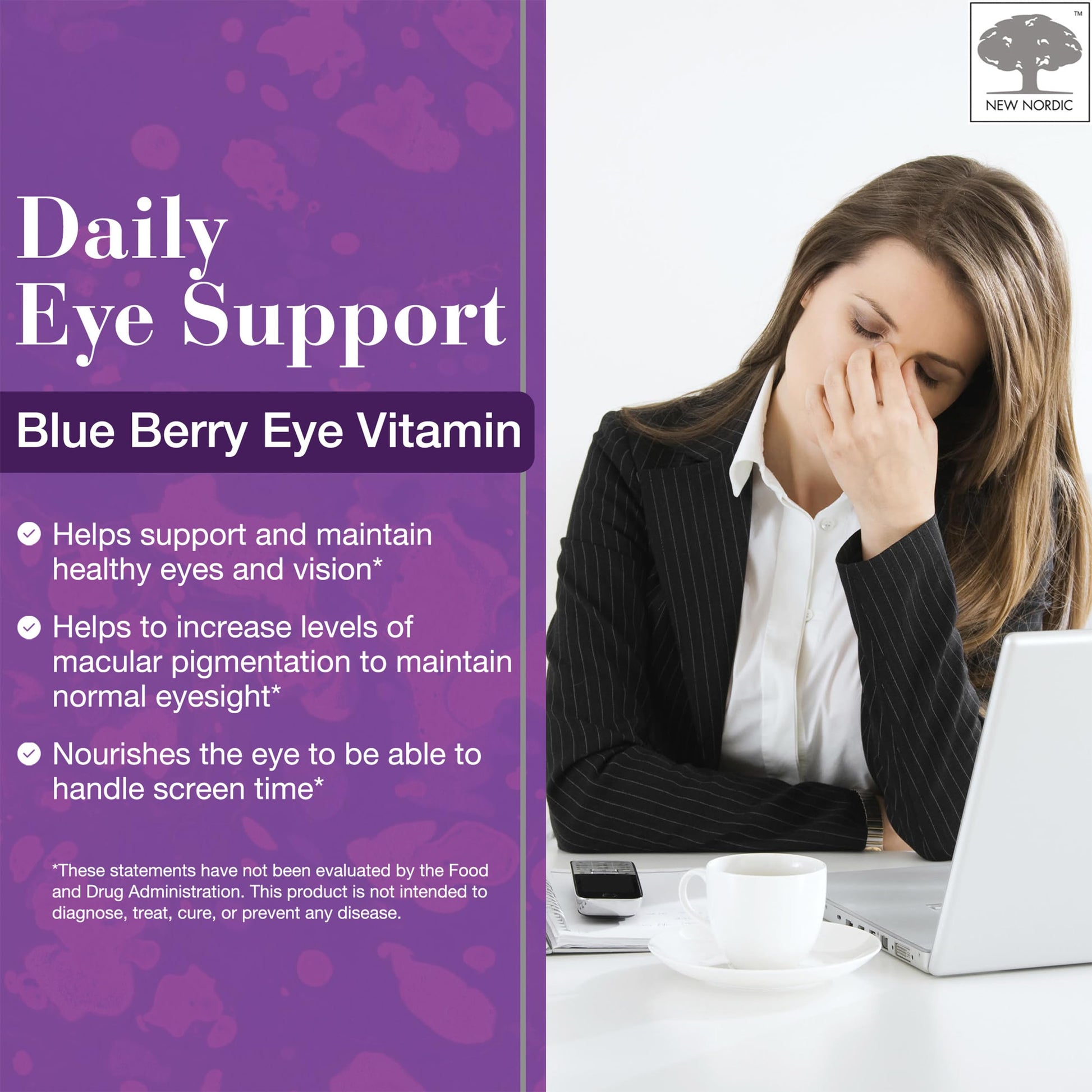 NEW NORDIC Blue Berry Eye Vitamin Lutein Supplement with Zinc, Supports Macular Pigmentation, Eye & Vision Function, 60 Tablets (Pack of 1) NEW NORDICAu supplements