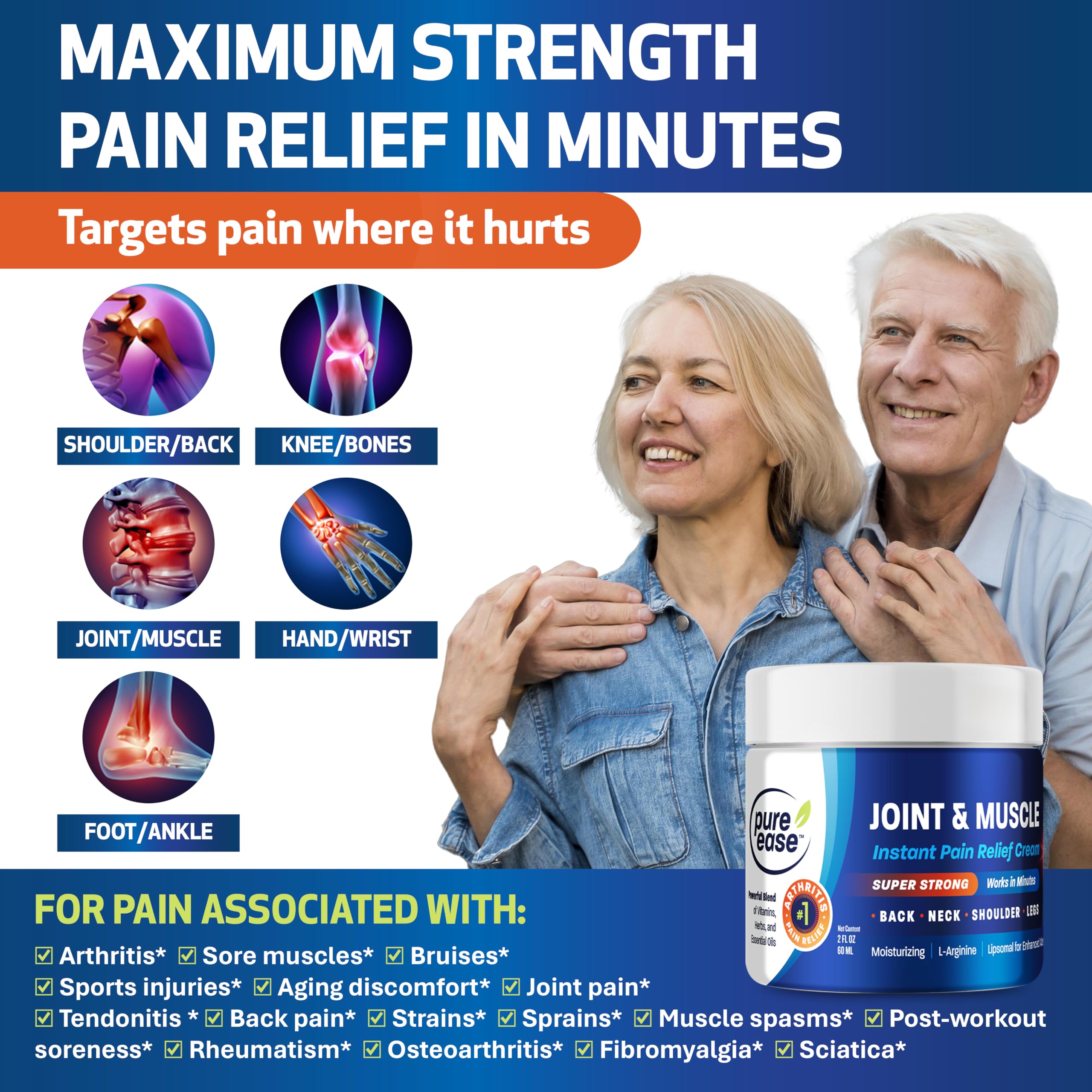 Pure Ease Arthritis Pain Relief Cream for Back 3 in 1 Maximum Instant Relief 2 OZ - Fast-Acting Muscle Pain Cream Extra Strength Joint & Knee - Powerful Formula for Neck Shoulder & Lower Back Pure EaseAu supplements