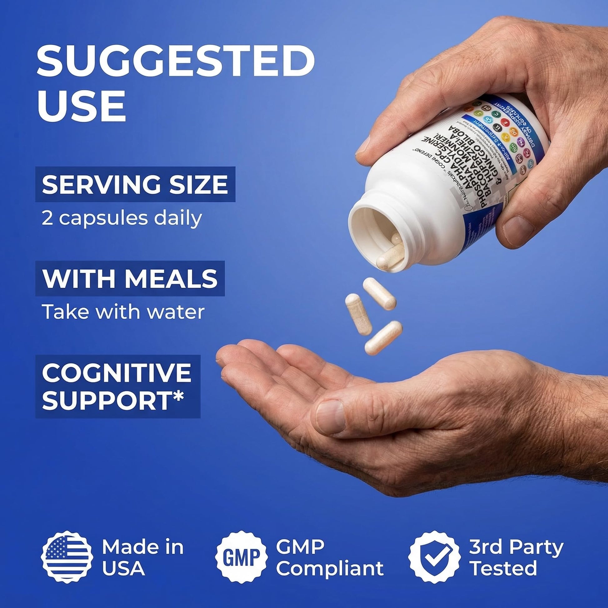 Brain Supplement Alpha GPC 300mg Phosphatidylserine Bacopa Monnieri Ginkgo Biloba Lions Mane Huperzine A L-Theanine NAC Nootropic Memory Focus Cognitive Support Vitamins B C D E 60 Capsules USA Clean NutraceuticalsAu supplements