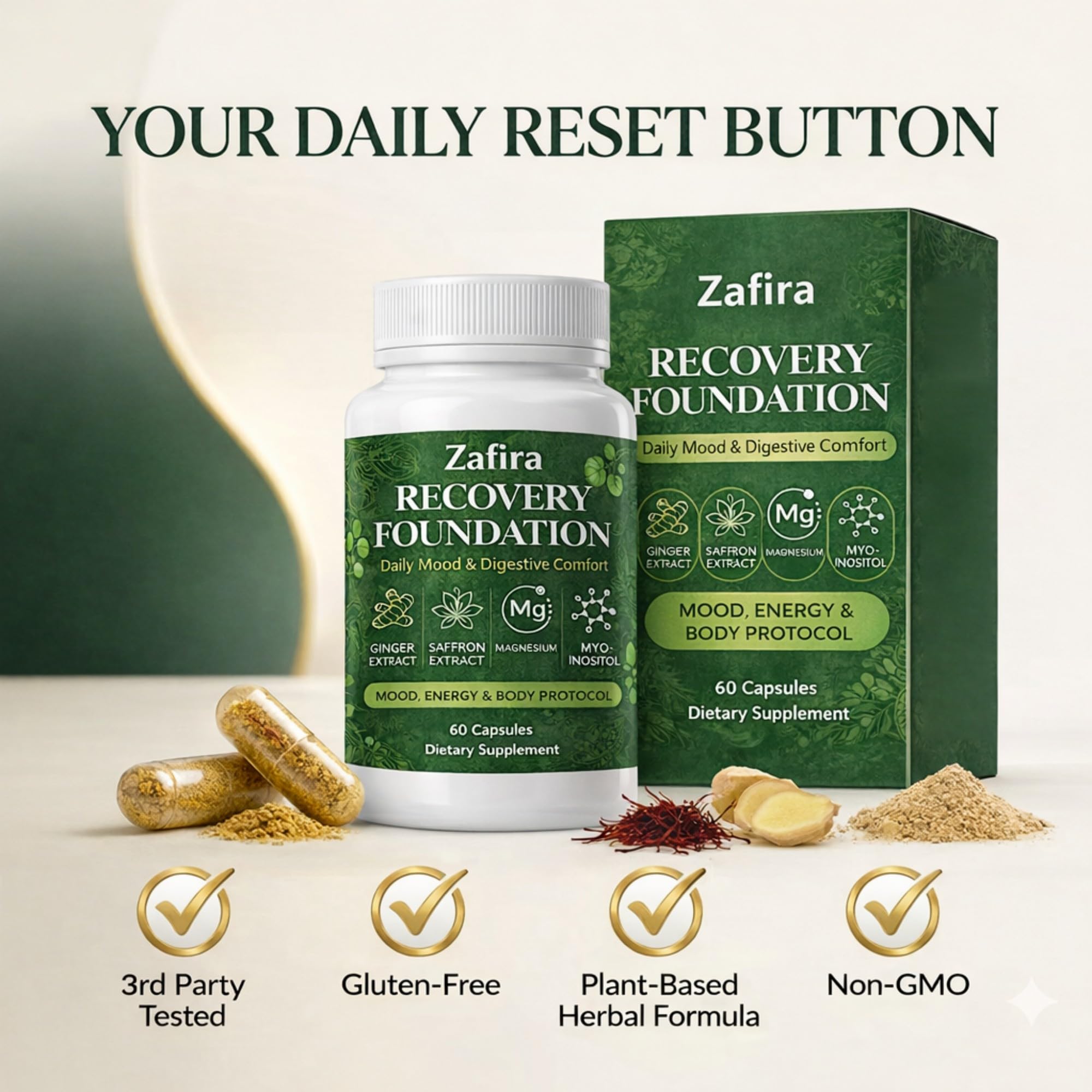 DYDUON Zafira Recovery Foundation Capsules – Mental Clarity, Hair & Mood Support, Natural Herbal Formula with Saffron Extract, Ginger Extract, L-Theanine, Myo-Inositol, Non-GMO, 60 Capsules DYDUONAu supplements