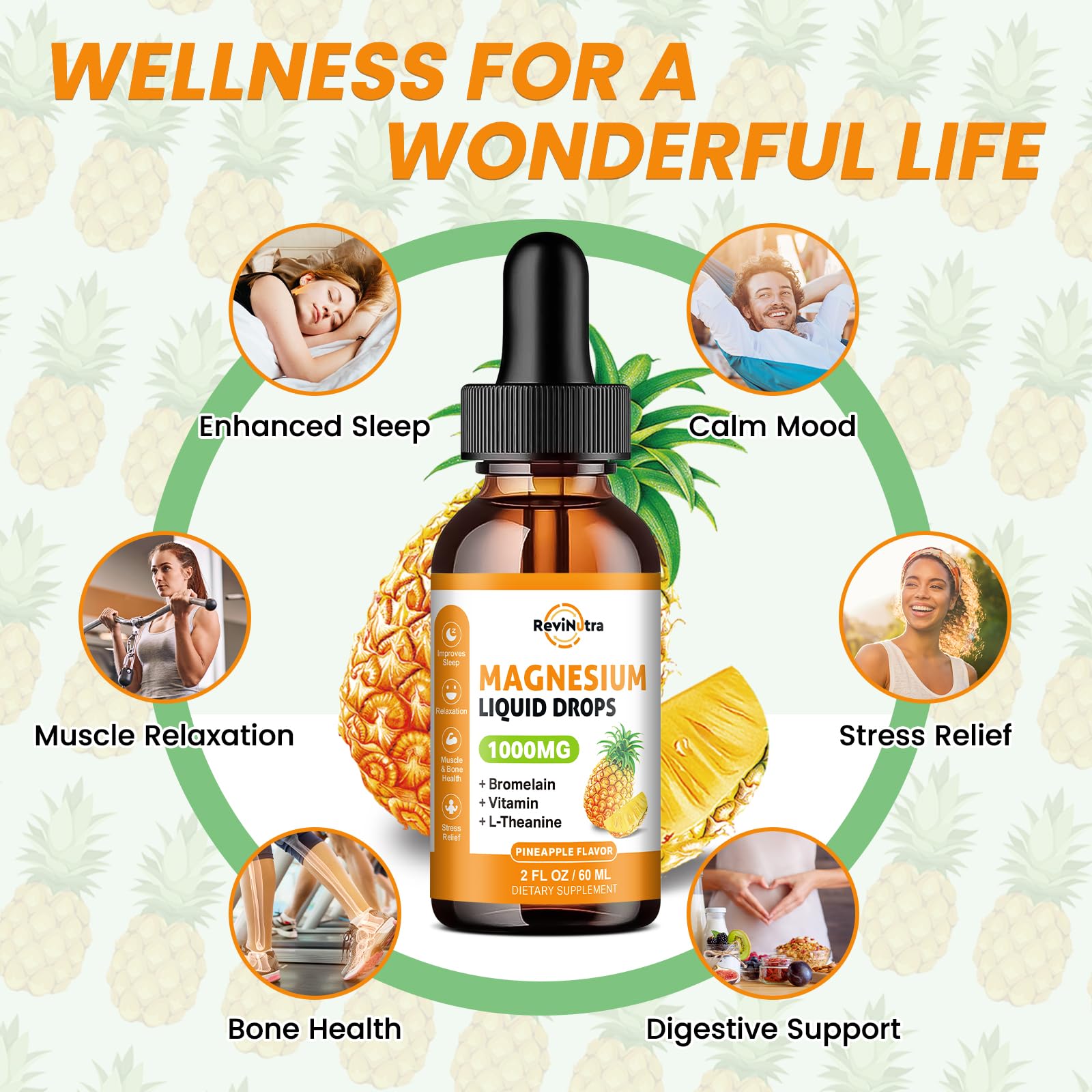 Magnesium Glycinate Liquid Drops, 1000mg of Liquid Magnesium Complex Supplement for Sleep, Nerve, Energy, Muscle, Bone, Calm & Digestion, High Absorption, 2 Fl Oz, Sugar-Free Pineapple Flavor ReviNutraAu supplements