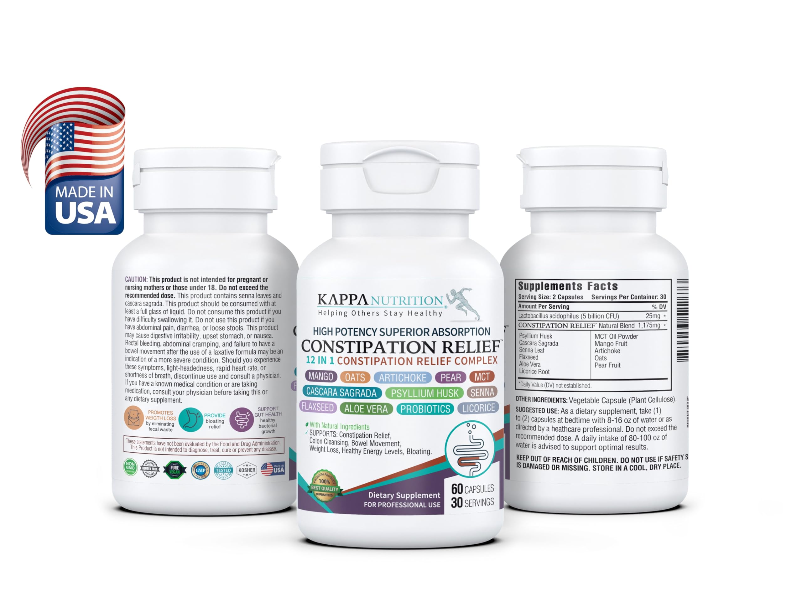 KAPPA NUTRITION Constipation Relief Supplement – Gentle Colon Cleanse for Regularity & Gut Health – Non-Habit Forming Formula with Fiber, Herbs & Probiotics – Non-GMO, 60 Capsules KAPPA NUTRITIONAu supplements