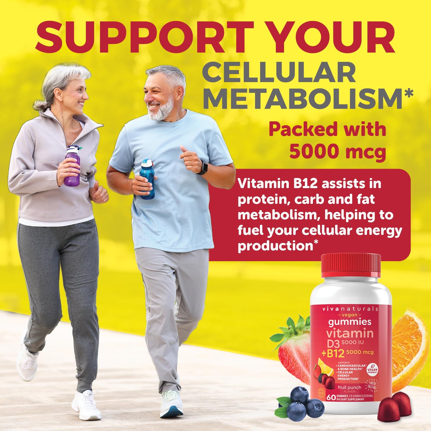 Viva Naturals Plant-Based B12 Gummies with Vitamin D3 - Chewable 5000mcg B12 Viva NaturalsUS supplements