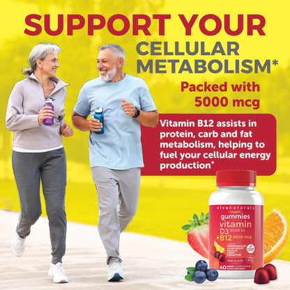 Viva Naturals Plant-Based B12 Gummies with Vitamin D3 - Chewable 5000mcg B12 Viva NaturalsUS supplements