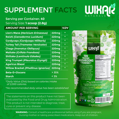 Wixar Mushroom Powder - Ten Treasure Mushrooms Extract Supplement Blend for Coffee WIXAR NATURALSUS supplements