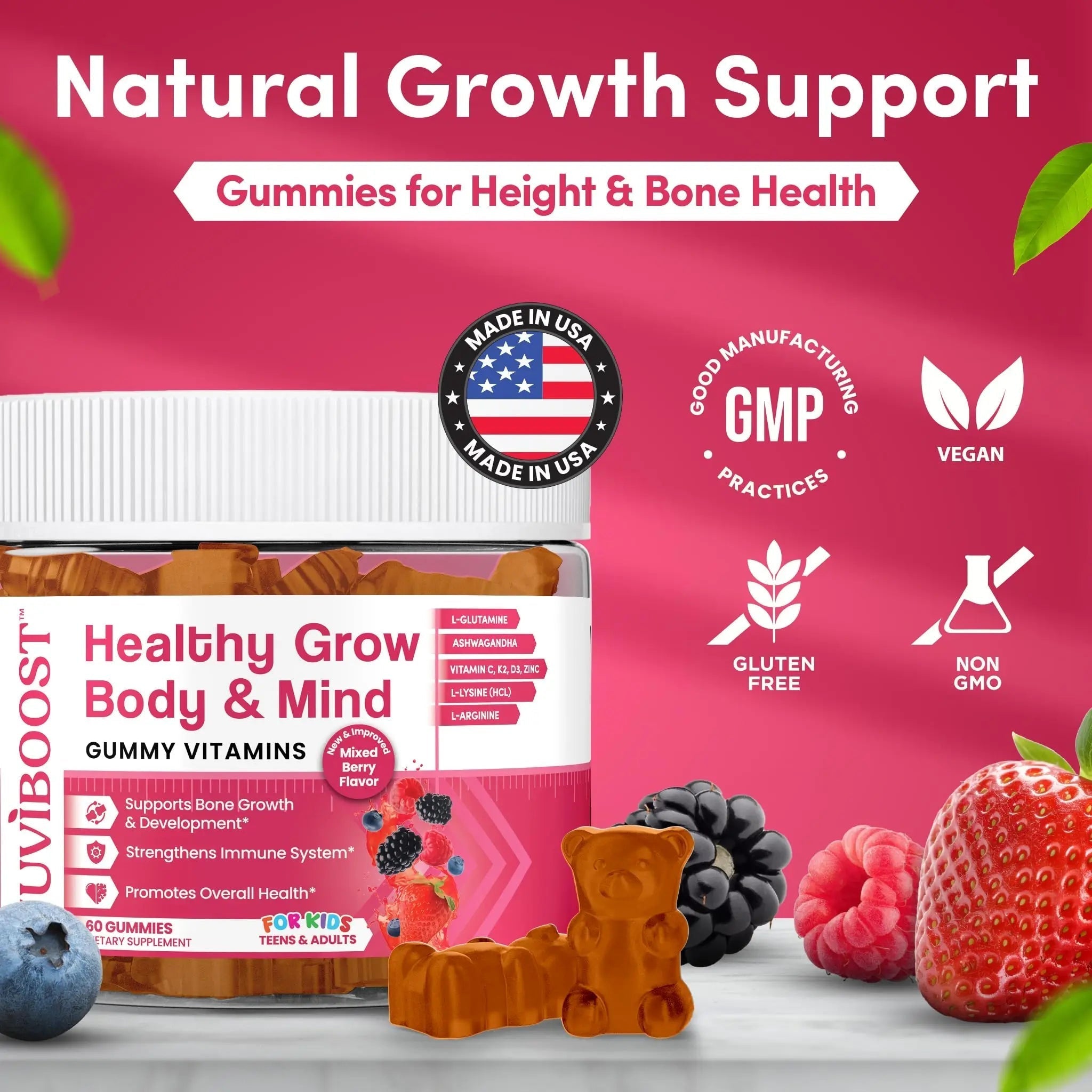 NUVIBOOST Healthy Grow Height Growth Gummies Rich in Calcium, Vitamins C, D3, K2, L-Arginine, Ashwagandha, and Others NUVIBOOSTAu supplements