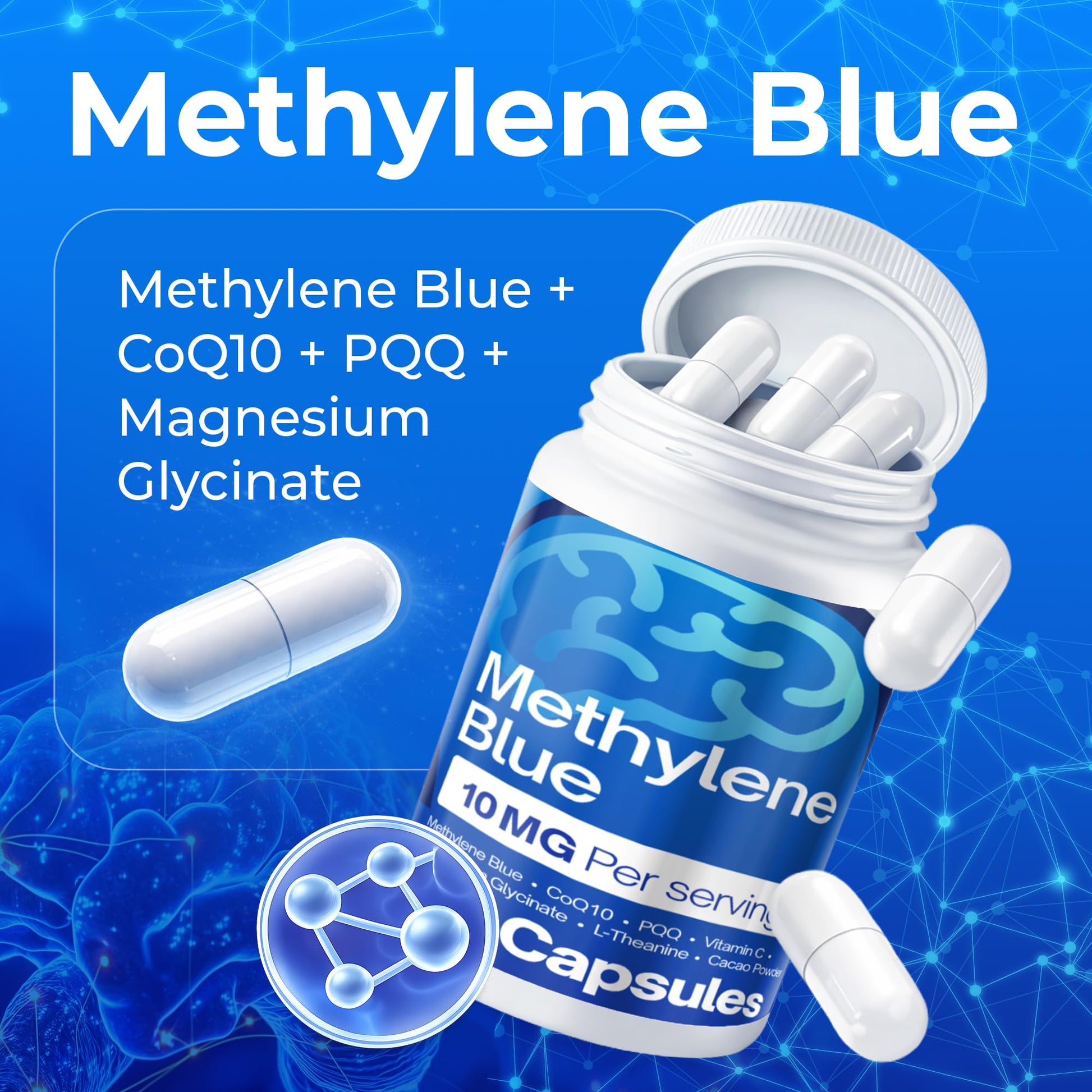 FitVitality Methylene Blue Capsules – Formulate CoQ10, PQQ, Vitamin C, L-Theanine, Cacao – 120 Vegan Capsules per Bottle – No Flavor, Easy Daily Use FitVitalityAu supplements