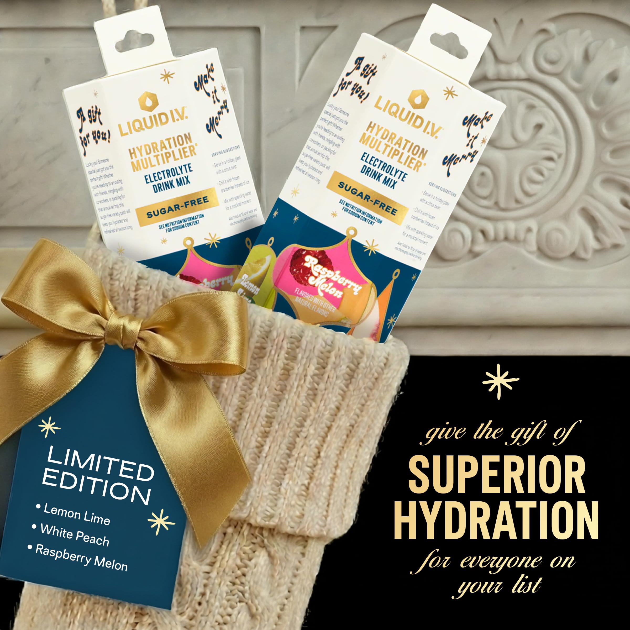 Liquid I.V.® Hydration Multiplier Sugar-Free - Variety Pack Stocking Stuffer - Raspberry Melon, Lemon Lime, and White Peach - 4 Pack (12 Sticks) Liquid I.V.US supplements