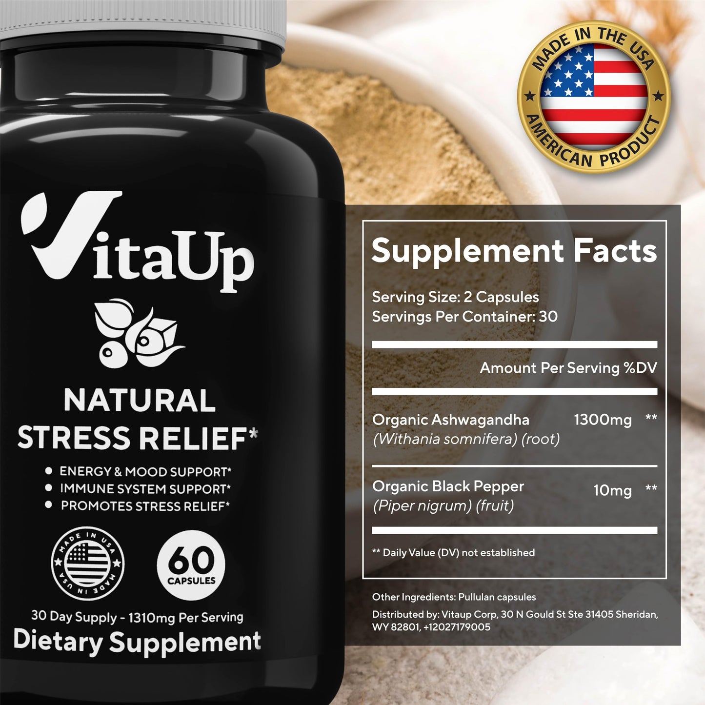 VitaUp Organic Ashwagandha Capsules 1310 mg - USA Made Ashwagandha Supplements VitaUpUS supplements
