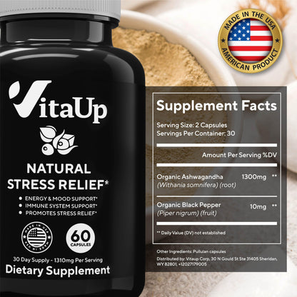 VitaUp Organic Ashwagandha Capsules 1310 mg - USA Made Ashwagandha Supplements VitaUpUS supplements