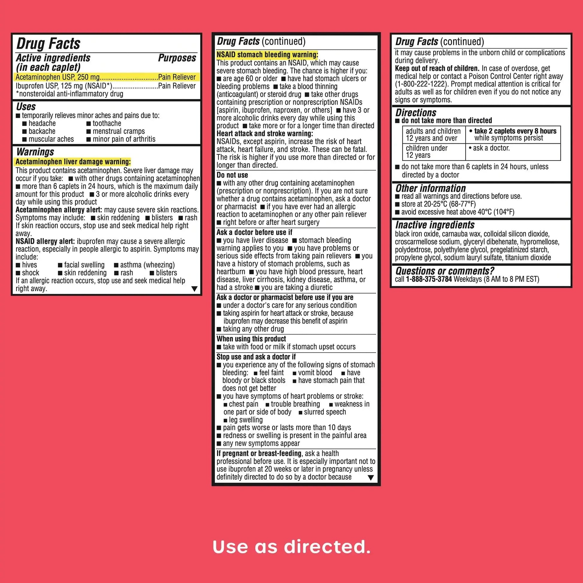 HealthCareAisle Dual Action Acetaminophen and Ibuprofen (NSAID) Tablets, 250 mg /125 mg Pain Reliever - 250ct Caplets HealthCareAisleAu supplements