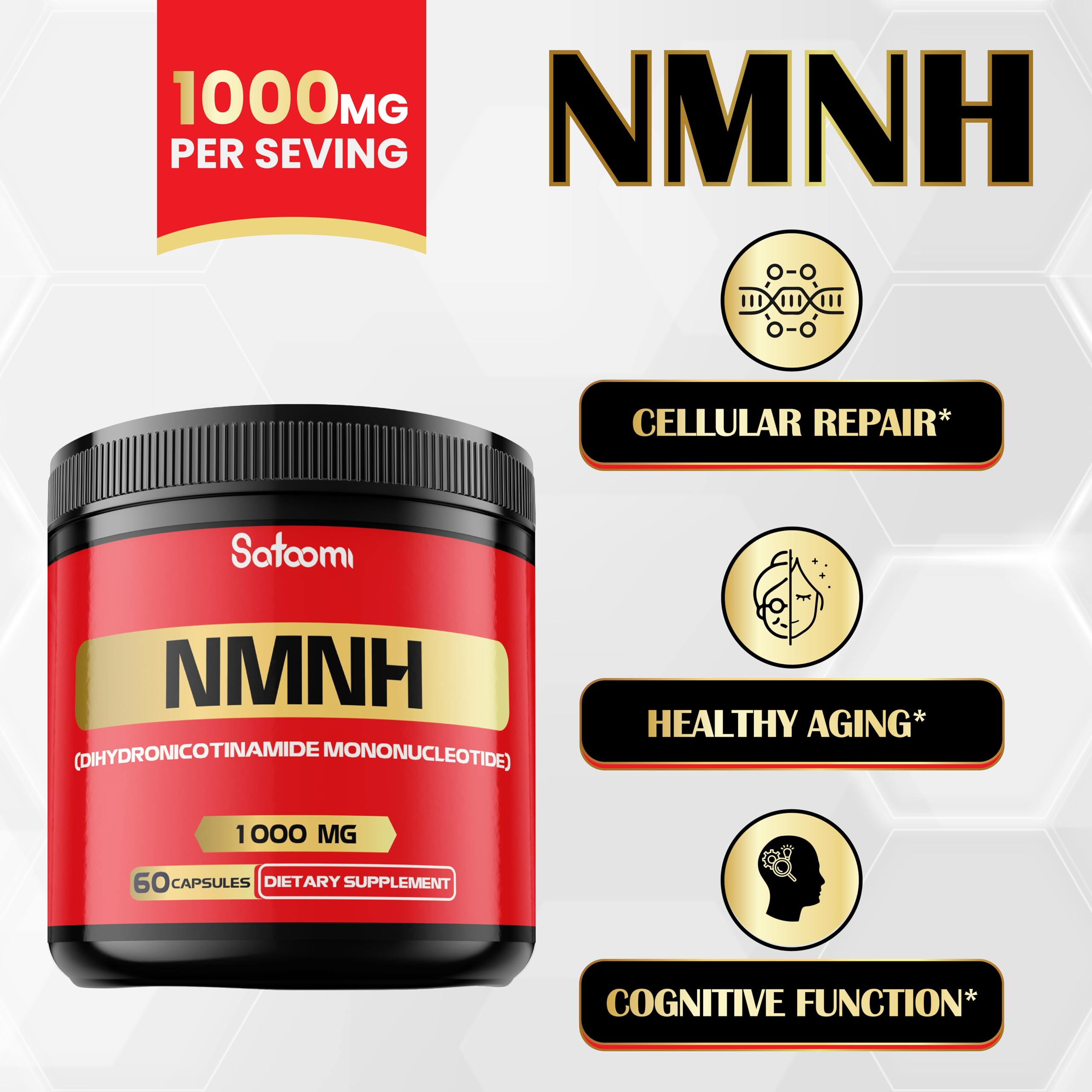 NMNH (Dihydronicotinamide Mononucleotide) -NMN Supplement Alternative - 1000mg per Serving NAD Supplement to Support NAD - 60 Capsules - 30 Days Supply SatoomiAu supplements