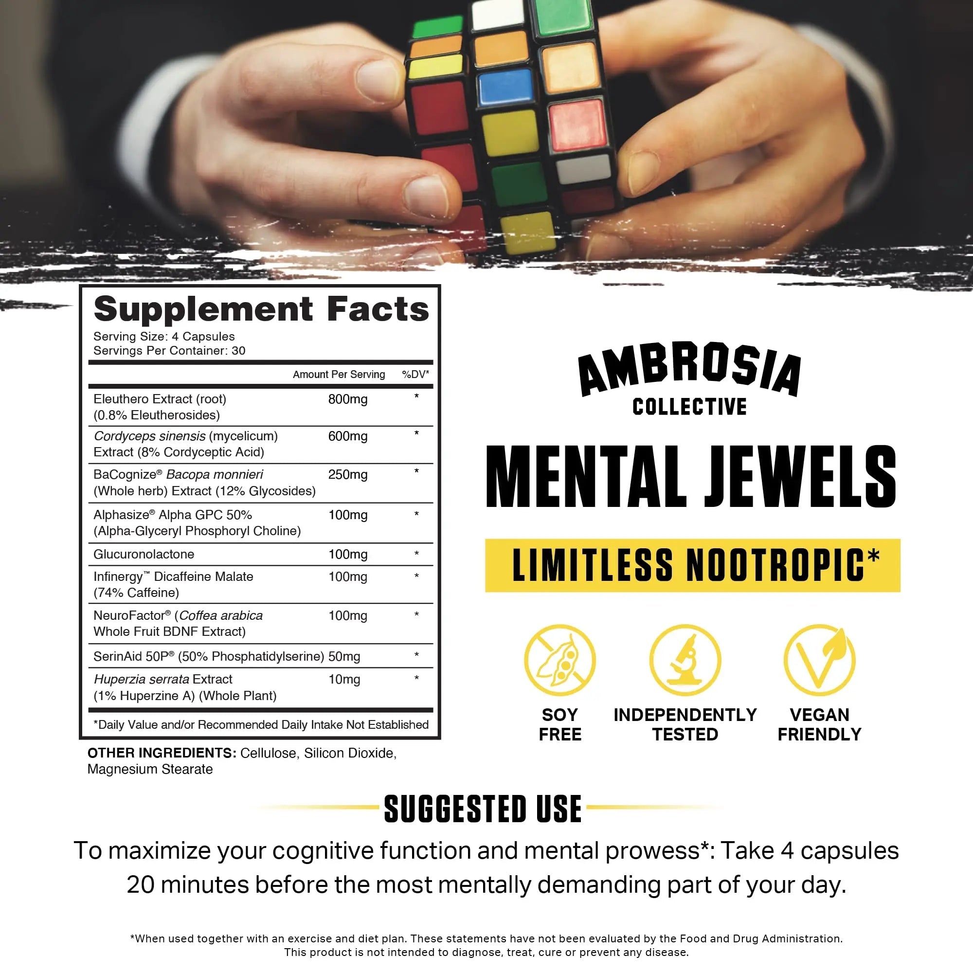 Ambrosia Mental Jewels (Capsules) - Cognitive Enhancer | Increase Memory, Communication Skills, Concentration & Focus | Alpha GPC, Choline, BaCognize AmbrosiaAu supplements
