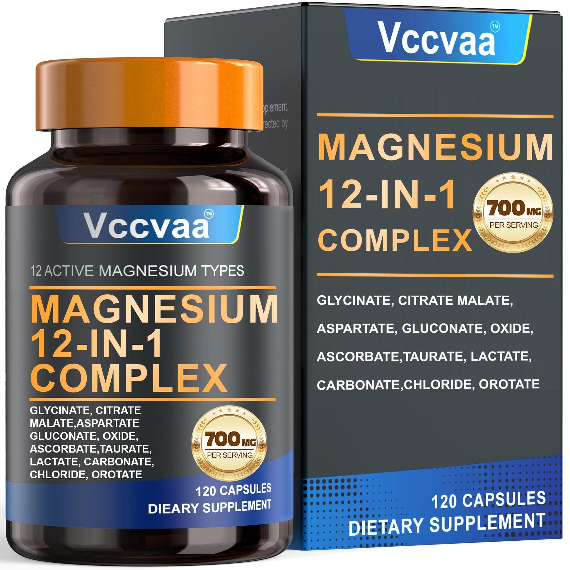 Magnesium Complex 700mg – 12-in-1 Magnesium Supplement with Glycinate, Citrate, Malate, Oxide, Taurate & More – High Absorption for Muscle, Heart, Sleep, Bone, Nerve Support –120 Capsules VccvaaAu supplements