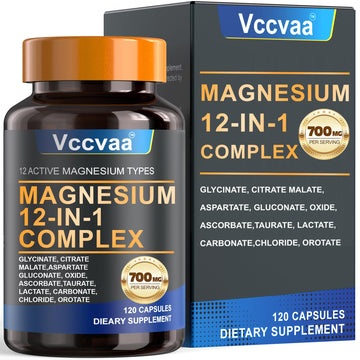 Magnesium Complex 700mg – 12-in-1 Magnesium Supplement with Glycinate, Citrate, Malate, Oxide, Taurate & More – High Absorption for Muscle, Heart, Sleep, Bone, Nerve Support –120 Capsules VccvaaAu supplements