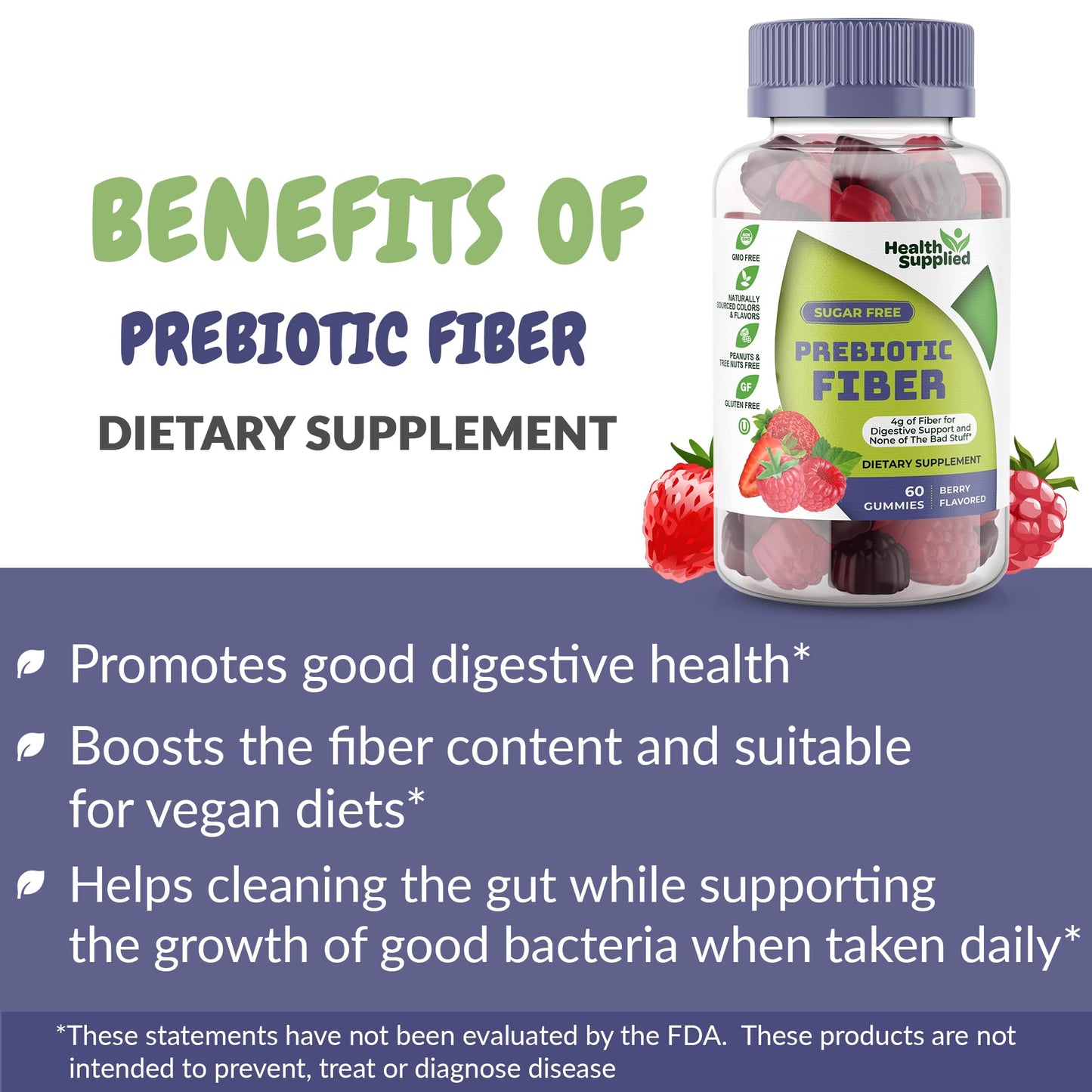 Fiber Prebiotic Gummies Sugar Free, Keto Friendly | Gut Cleansing, Digestive Health Regularity Health SuppliedUS supplements