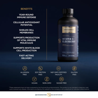 Quicksilver Scientific Liposomal Vitamin C + Elderberry - 1000mg with Superior Absorption Technology & Tocotrienols - Antioxidant & Immune Support Tonic (100ml), 1 Item Quicksilver ScientificUS supplements