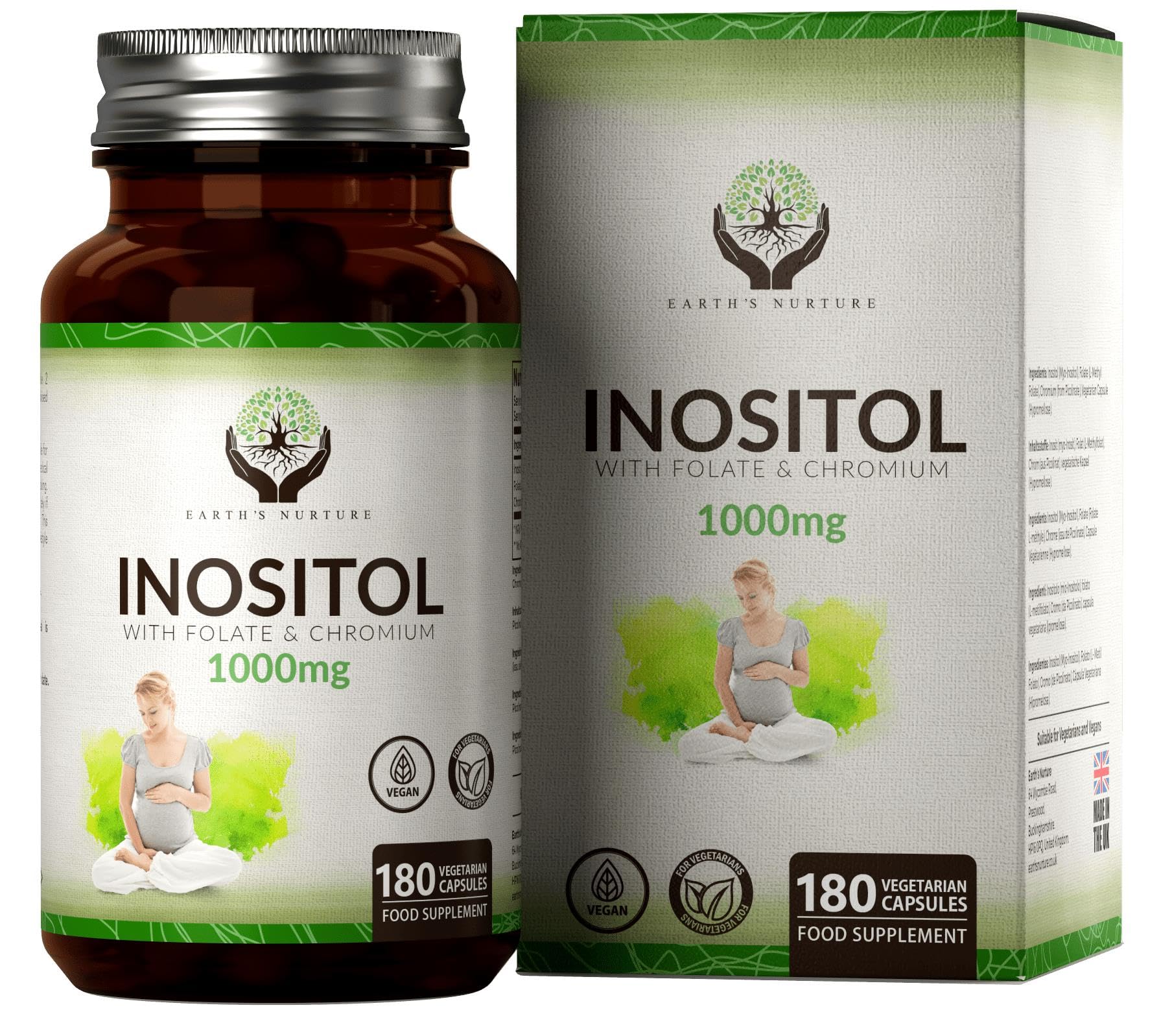 EN Myo-Inositol Chromium & Folate Blend | 1000mg Myo Inositol Per Serving | 180 Vegan Earth's NurtureUS supplements