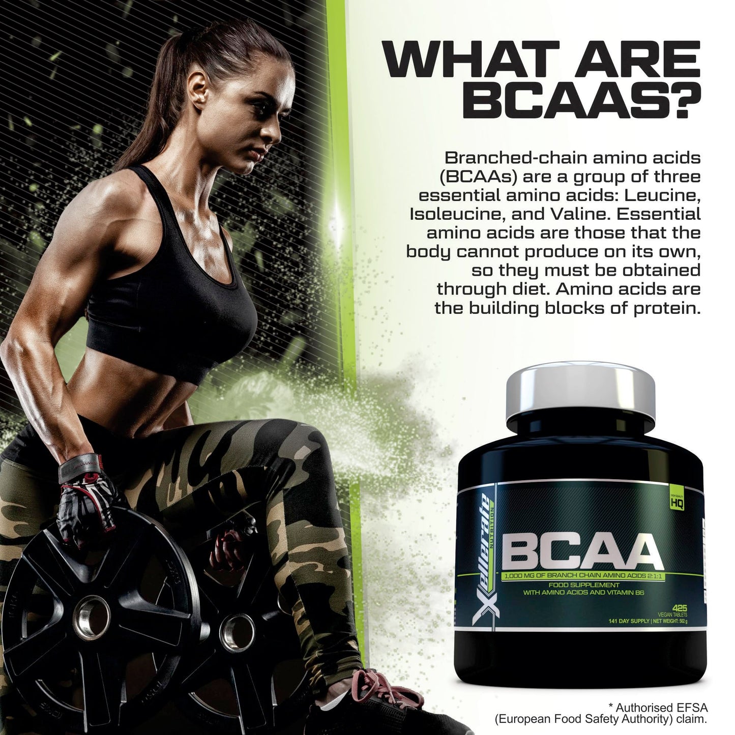 BCAA 1000mg - 425 Vegan Tablets - 3000mg Daily Serving - 141 Day Supply - 2:1:1 BCAAs Xellerate NUTRITIONUS supplements