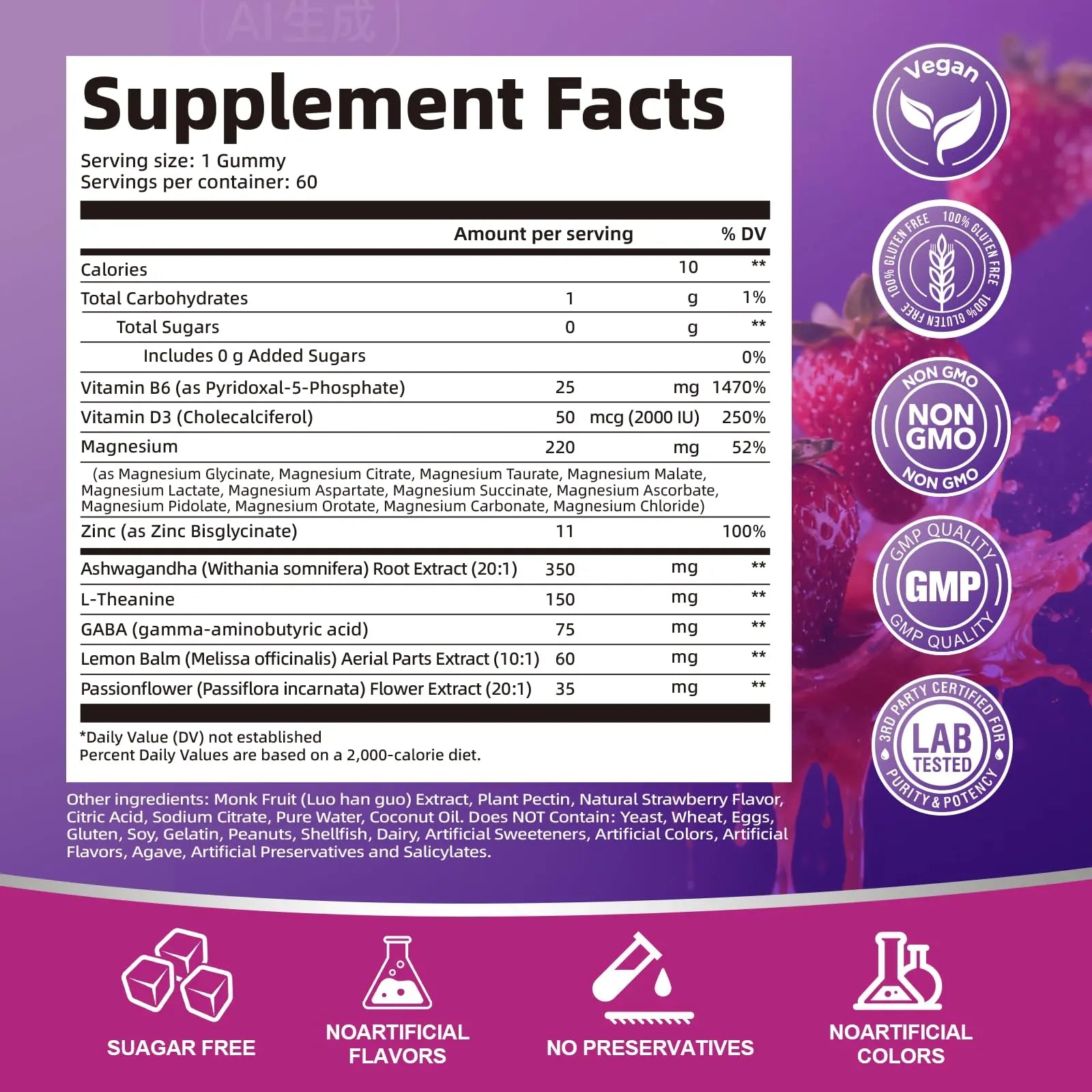 Migcopat Magnesium Complex Gummies, 20 in 1 Magnesium Gummy with Glycinate Citrate Malate Taurate - Ashwagandha, L-Theanine, D3&Zinc for Relaxation, Sleep, Muscle&Heart Support, Strawberry, 60 Cts Migcopatnz supplements