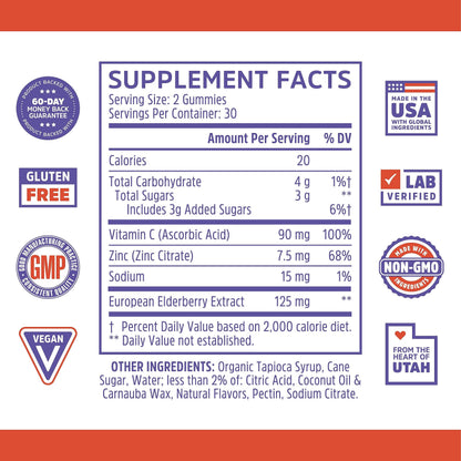 Zhou Nutrition Elder-Mune Sambucus Elderberry Gummies with Zinc and Vitamin C & vH Zhou NutritionUS supplements
