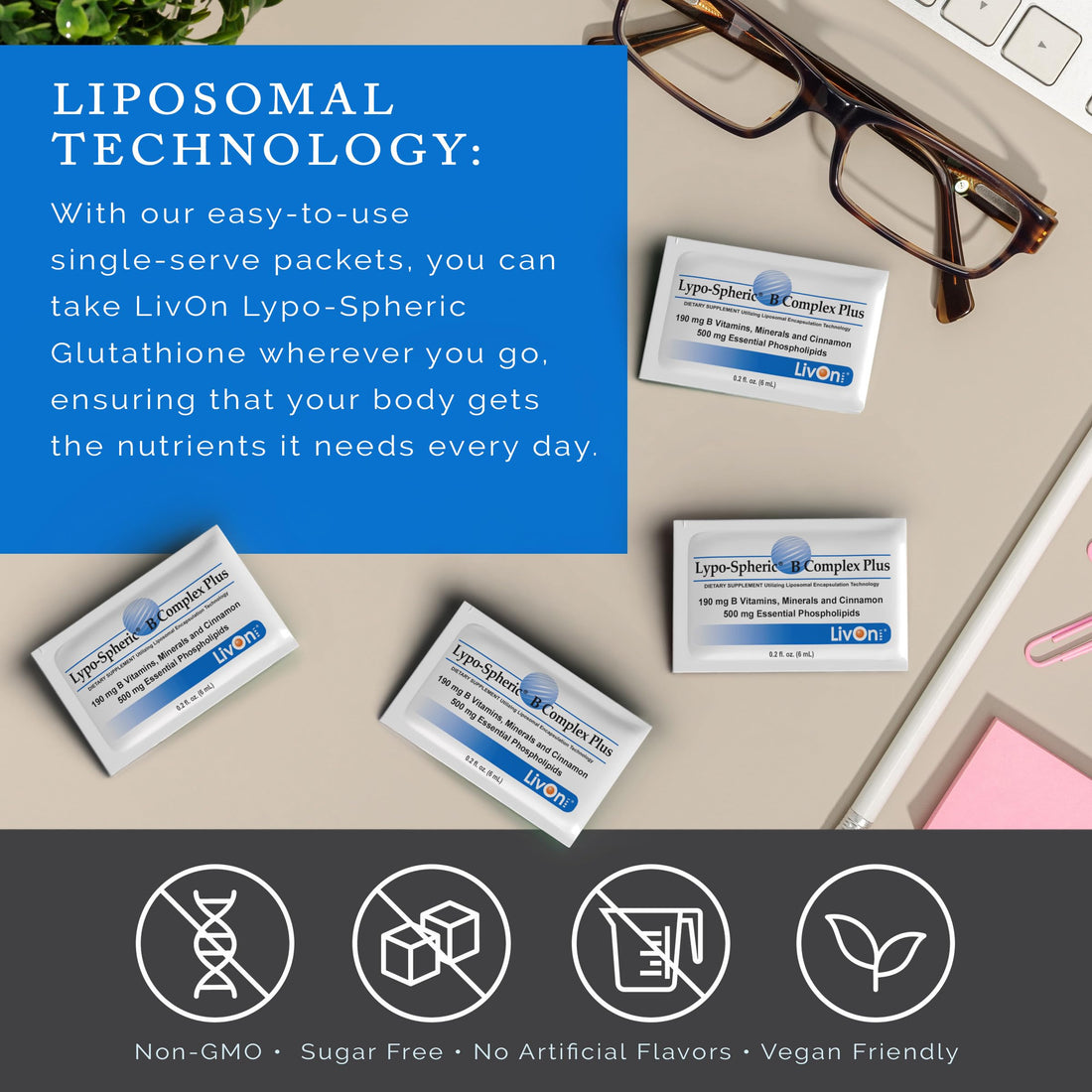 LivOn Laboratories Lypo–Spheric B Complex Plus – 30 Packets – 195 mg B Vitamins, Minerals & Cinnamon Per Packet – Liposome Encapsulated for Improved Absorption – 100% Non–GMO LivOn LaboratoriesUS supplements