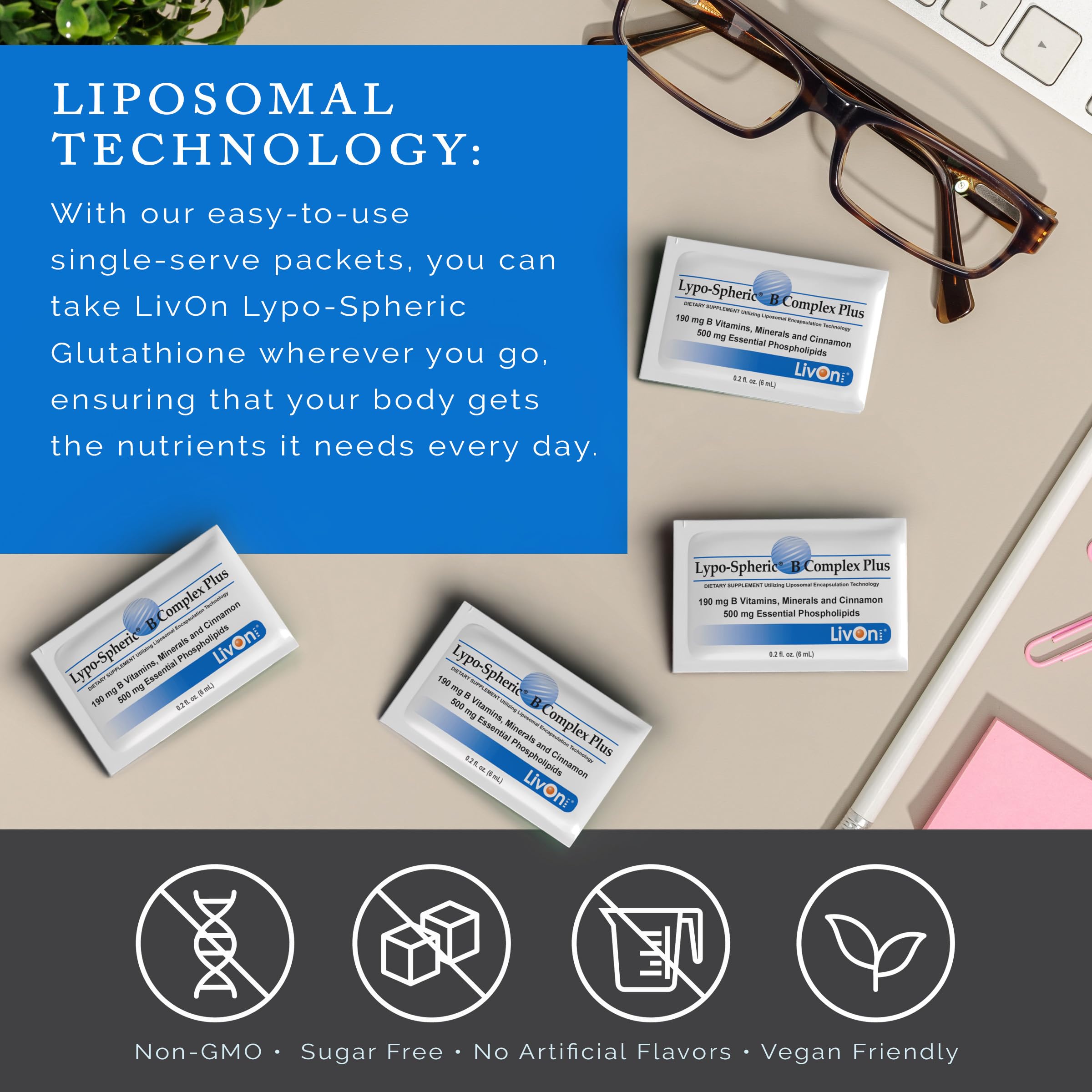LivOn Laboratories Lypo–Spheric B Complex Plus – 30 Packets – 195 mg B Vitamins, Minerals & Cinnamon Per Packet – Liposome Encapsulated for Improved Absorption – 100% Non–GMO LivOn LaboratoriesUS supplements