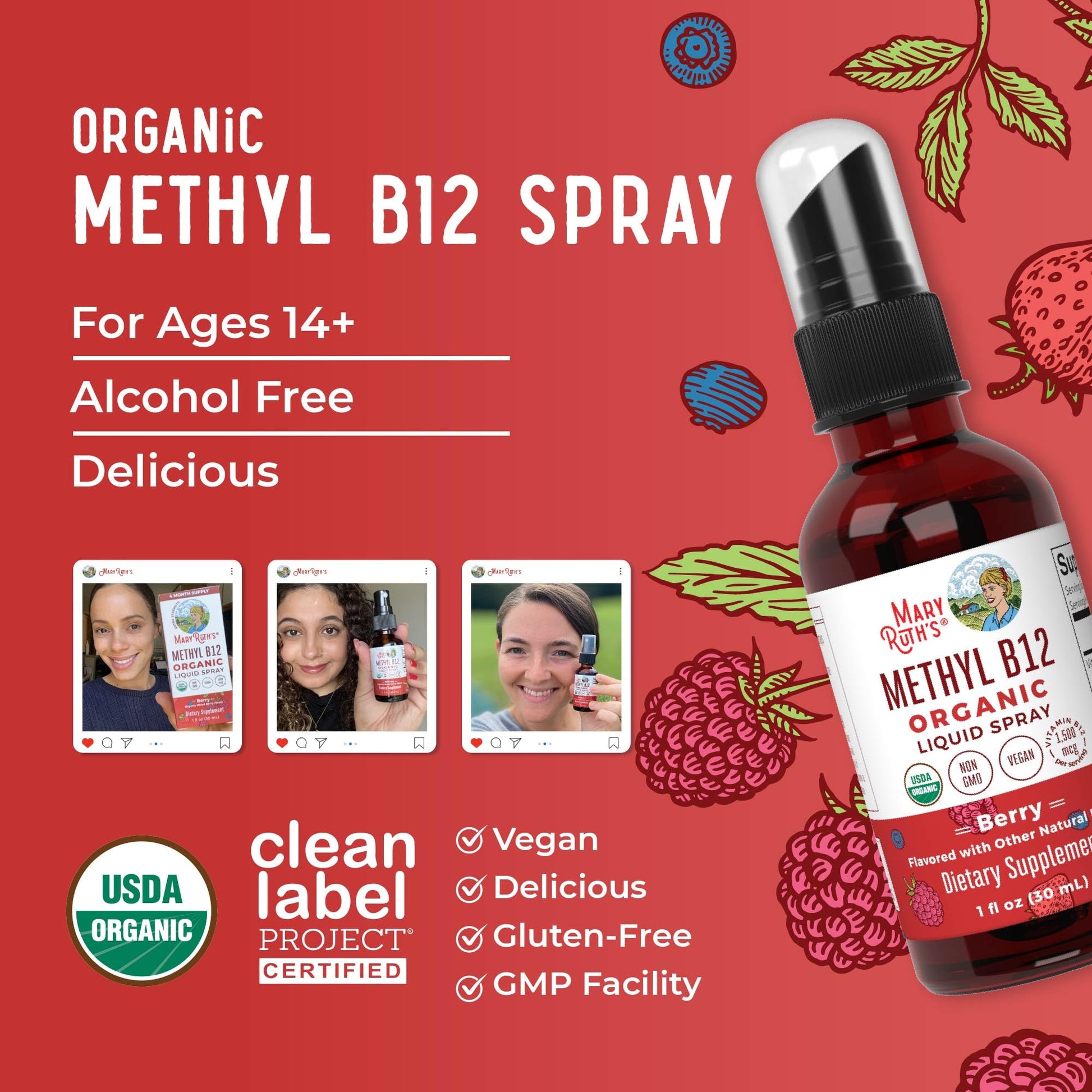MaryRuth Organics Methyl B12 Spray | 1,500 mcg B12 Per Serving | Methylcobalamin | Energy Metabolism | Nervous System Support | Neuro Health | Vegan | Gluten Free | Sugar Free | 1 Fl Oz MARYRUTH'SUS supplements