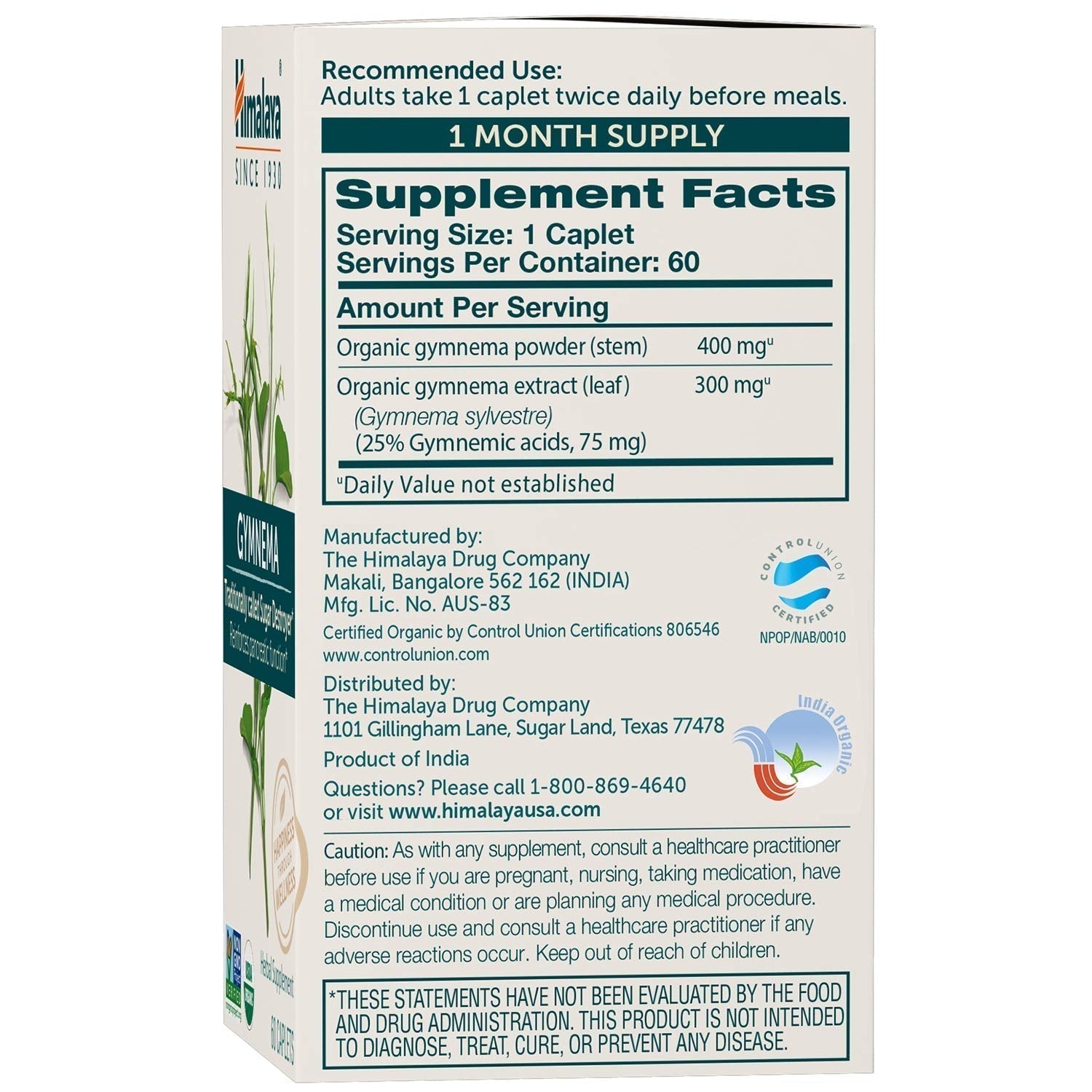 Himalaya Organic Gymnema Herbal Supplement for Weight Management, USDA Certified HimalayaUS supplements