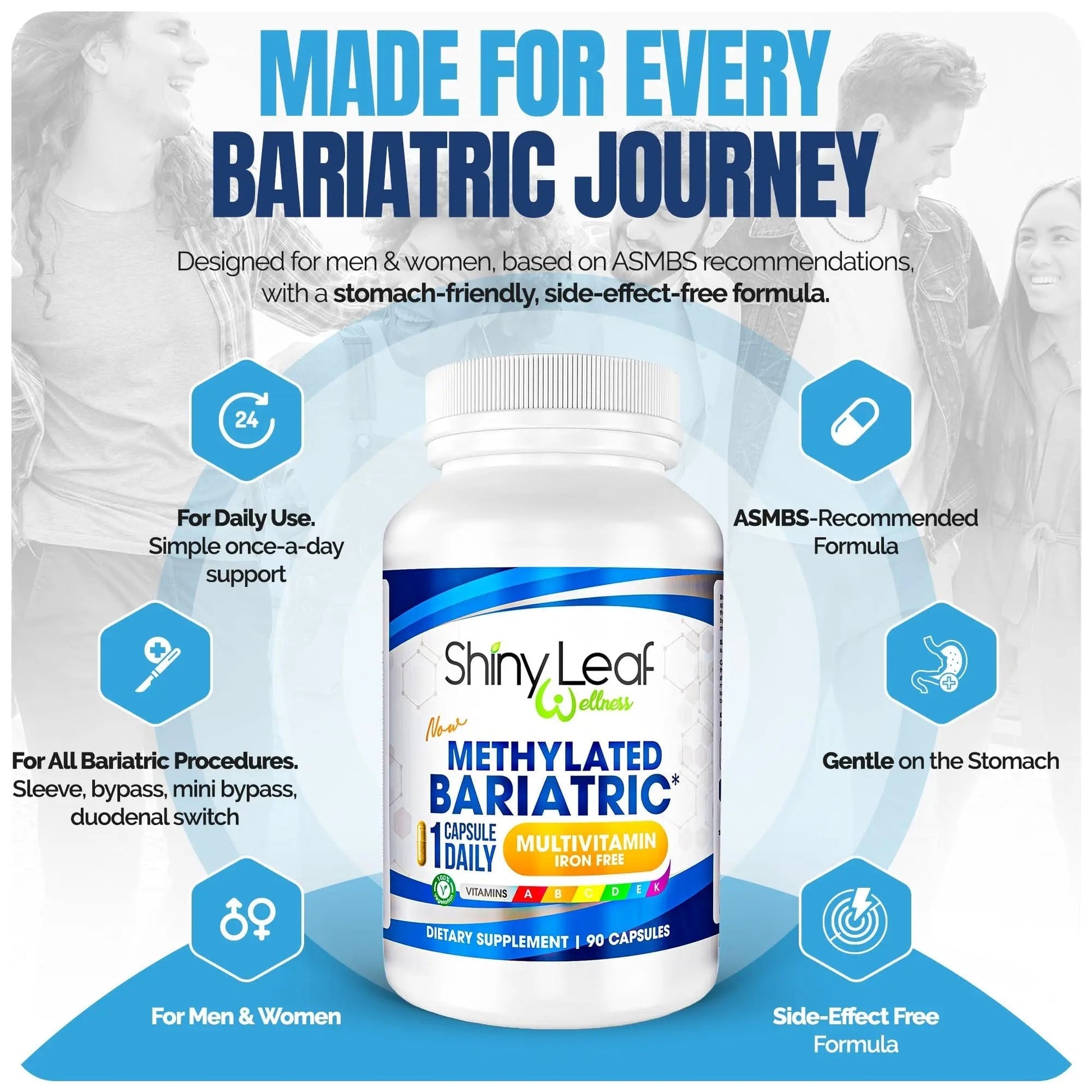 Shiny Leaf Methylated Bariatric Multivitamin Without Iron – Vitamins for Gastric Bypass & Sleeve, 1 Daily Capsule W Methylated Folate, B12, A, C, D, K Shiny LeafAu supplements