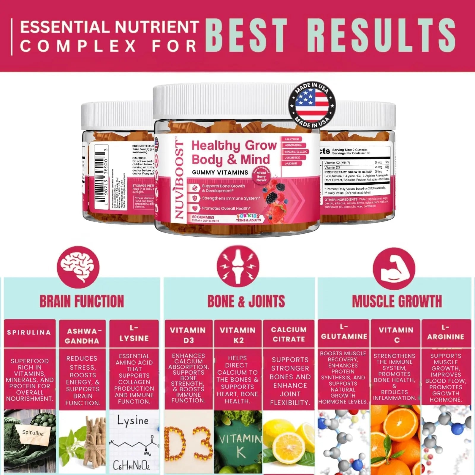NUVIBOOST Healthy Grow Height Growth Gummies Rich in Calcium, Vitamins C, D3, K2, L-Arginine, Ashwagandha, and Others NUVIBOOSTAu supplements
