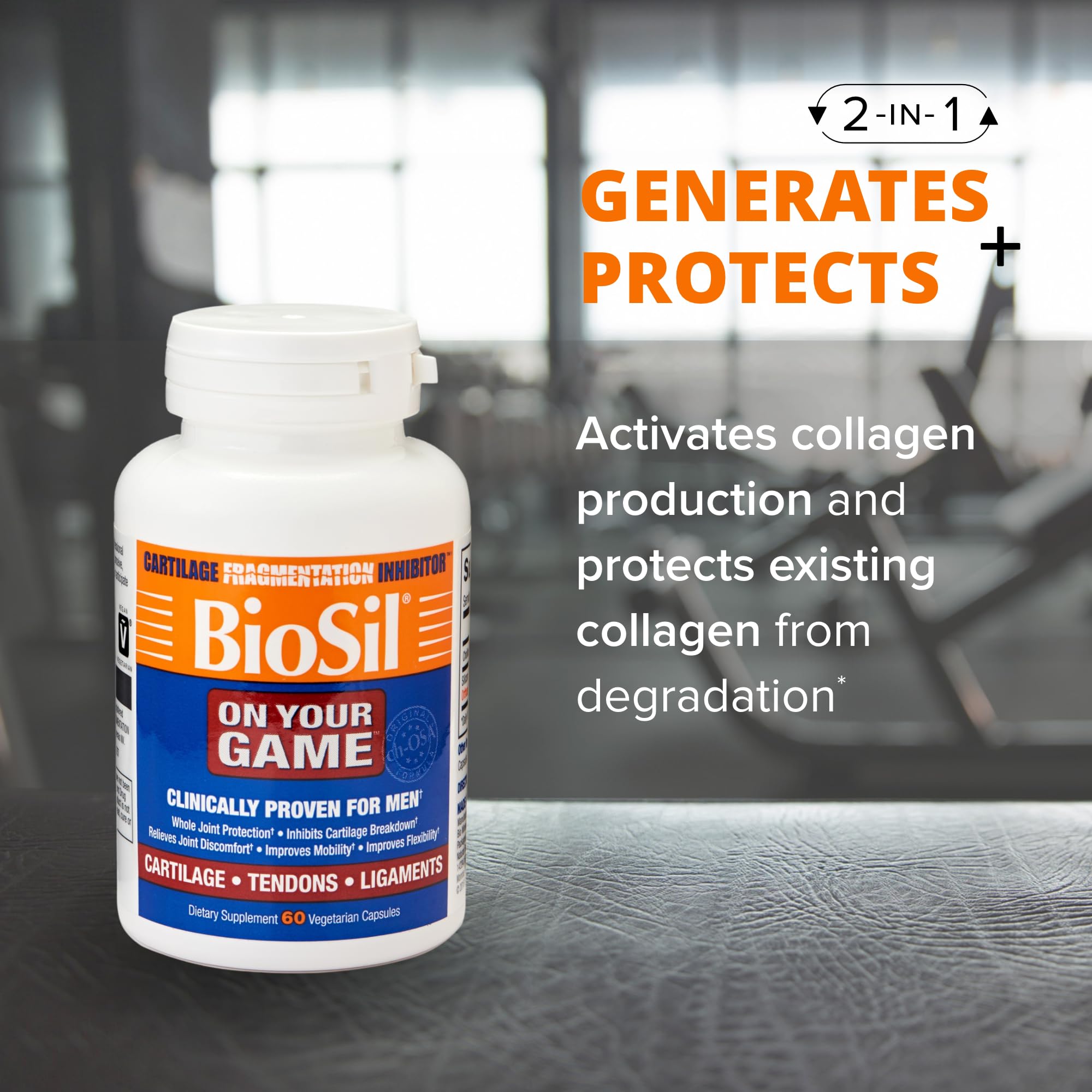 Biosil On Your Game - 60 Veggie Capsules, Pack of 2 - with Patented ch-OSA Complex - Increase Collagen Production for Joint Pain Relief, Flexibility & Range of Motion - GMO Free - 60-Day Supply BiosilAu supplements