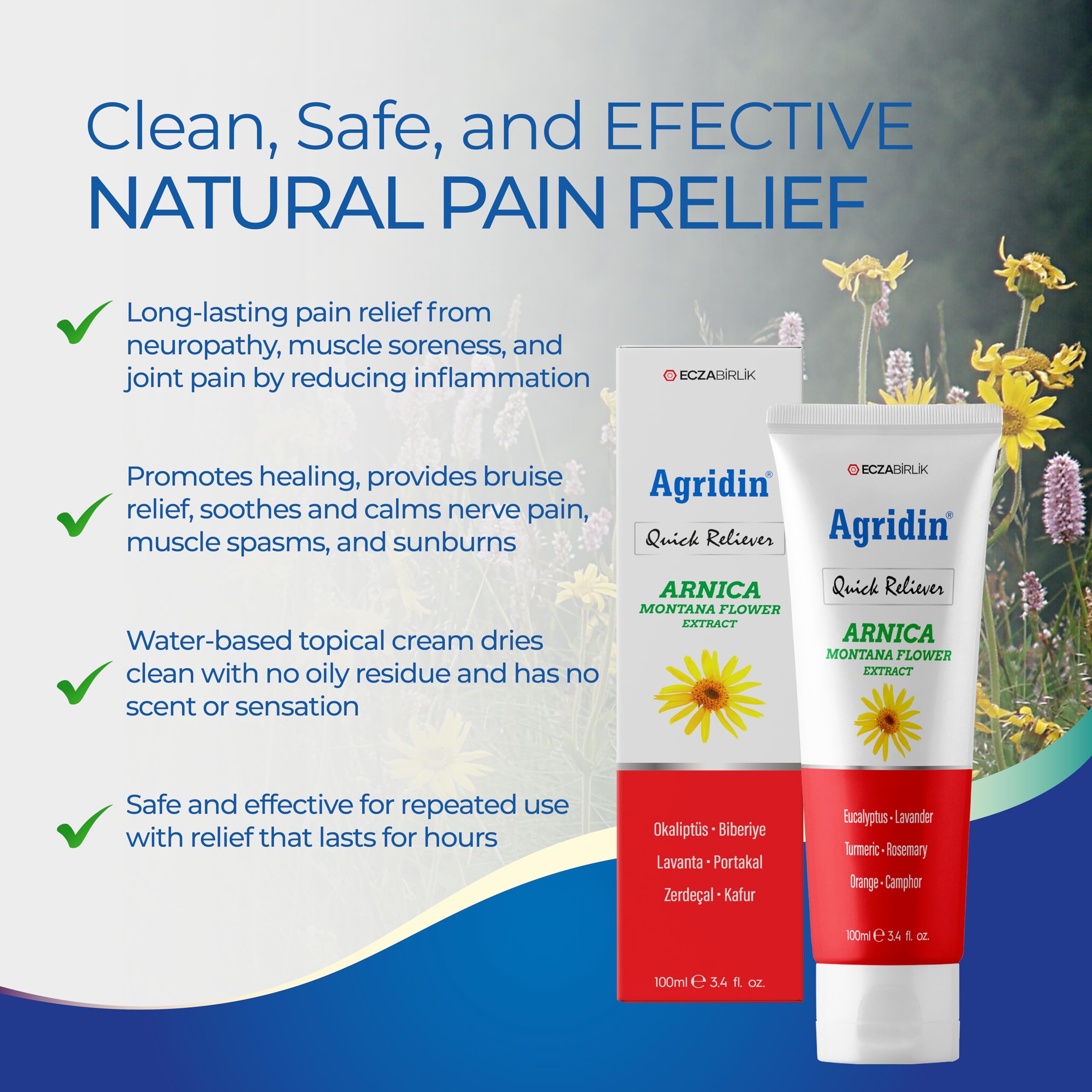 Agridin Arnica Pain Relief Cream for Joint & Muscle – Extra Strength Fast-Acting Formula – Targets Back, Knee, Neck, Hand, Foot Aches – Natural Massage Cream for Inflammation & Bruises AgridinAu supplements