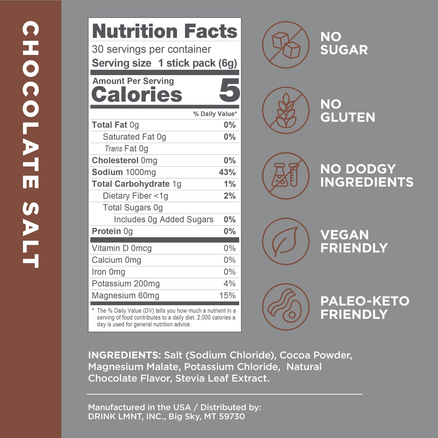 LMNT Zero-Sugar Electrolytes - Hot Chocolate Salt - Hydration Powder Packets Drink LMNTUS supplements