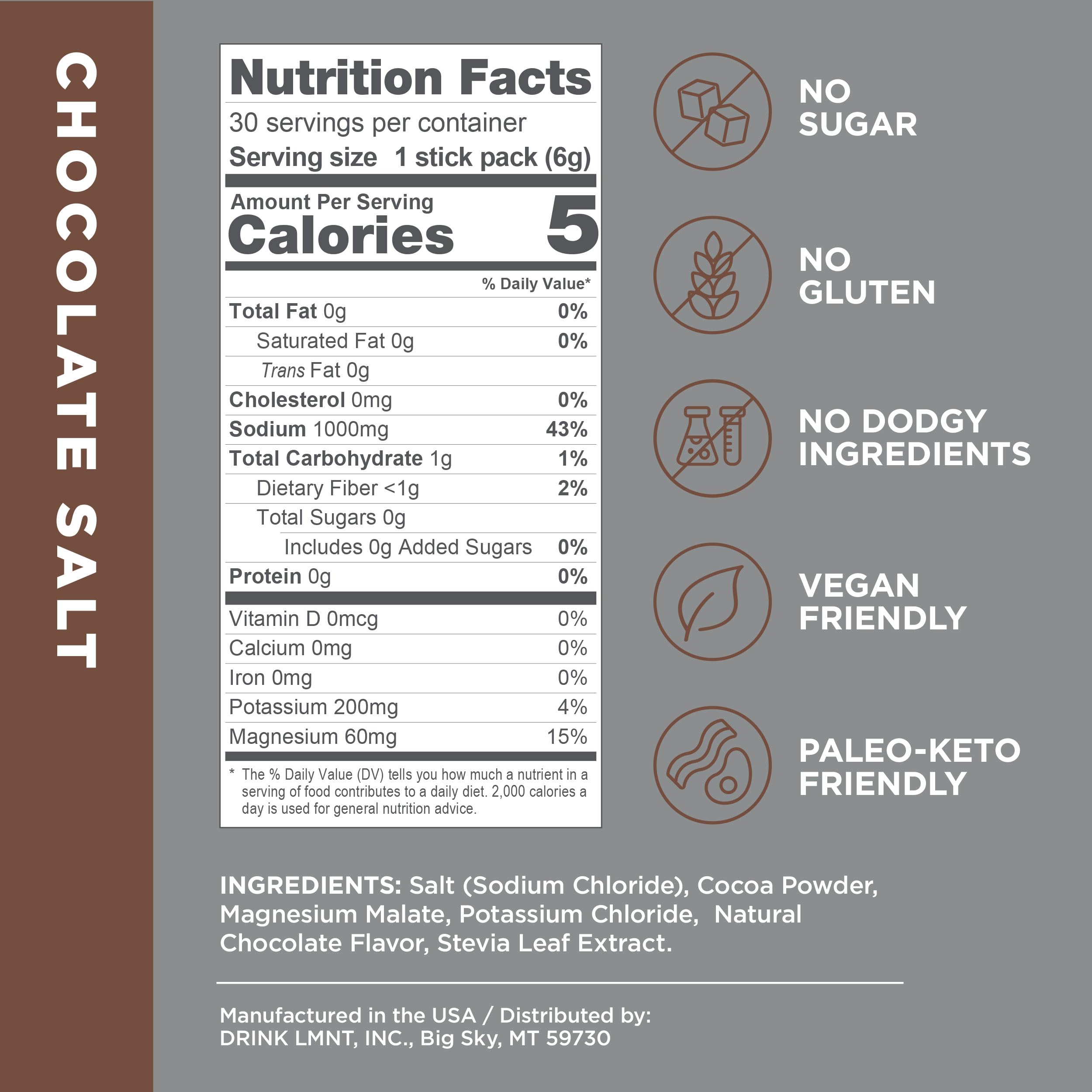 LMNT Zero-Sugar Electrolytes - Hot Chocolate Salt - Hydration Powder Packets Drink LMNTAu supplements