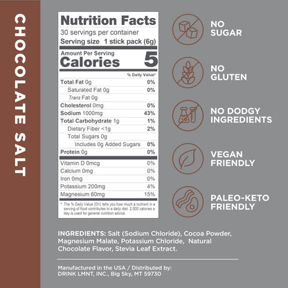 LMNT Zero-Sugar Electrolytes - Hot Chocolate Salt - Hydration Powder Packets Drink LMNTUS supplements