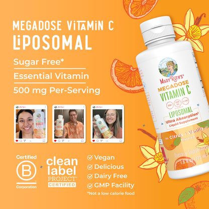 MaryRuth's Megadose Liquid Vitamin C Liposomal | 500 mg Per Serving | Ultra Absorption | Immunity | Antioxidant Support | Collagen Formation | Vegan | Gluten Free | Sugar Free | 7.6 Oz | 30 Servings MARYRUTH'SUS supplements