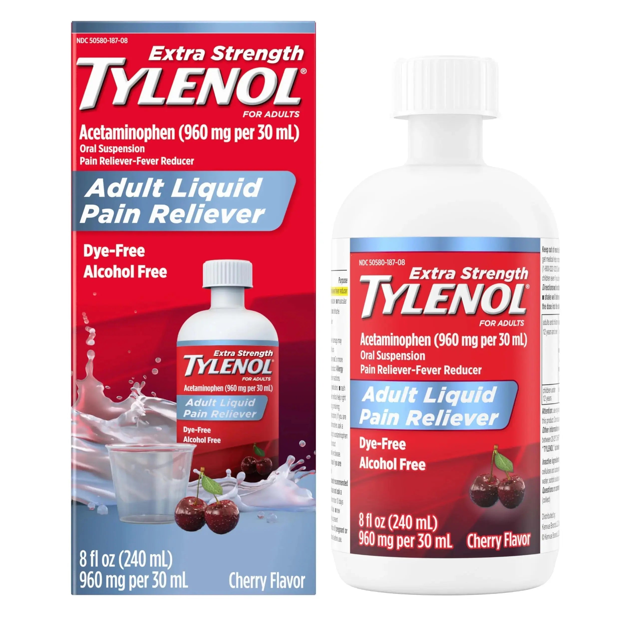 Tylenol Adult Liquid Pain Reliever and Fever Reducer, Extra Strength Liquid Acetaminophen for Fast Pain Relief for Headaches & Other Minor Pain, Cherry Flavor, Dye & Alcohol Free, 8 fl. oz TylenolAu supplements