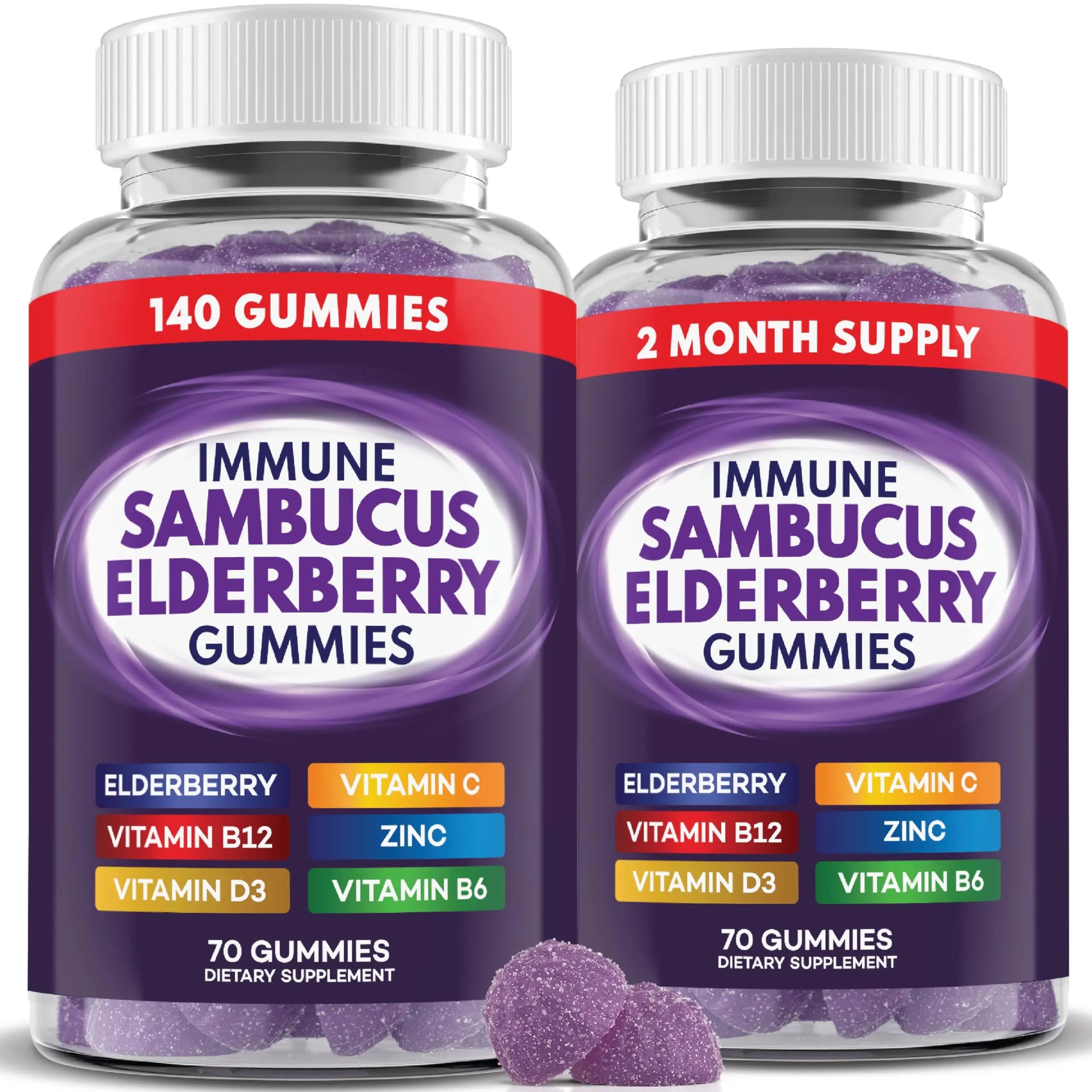 Elderberry Gummies Immune Support, Daily Support for Kids and Adults*, with Sambucus Elderberry, Zinc, Vitamin C, D3, B6, B12, Plus PAYÉAu supplements