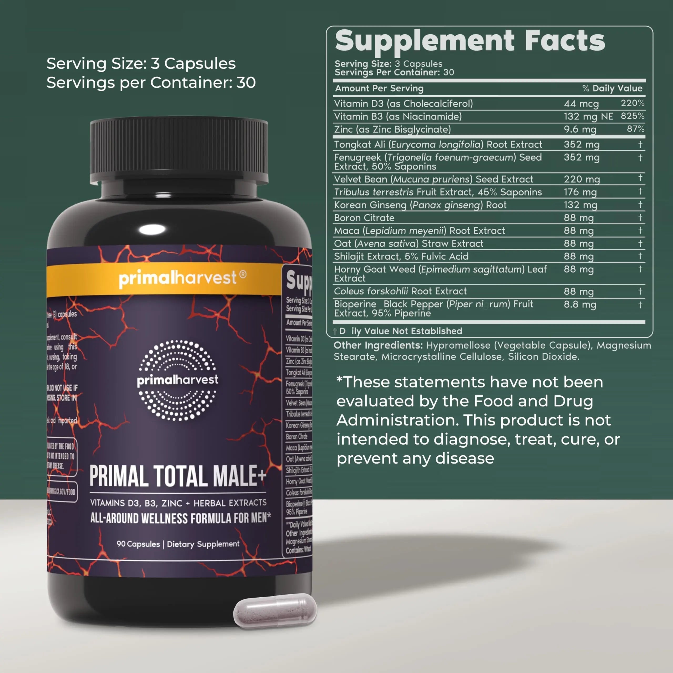 Primal Harvest Total Male+ Multivitamin for Men Vitamins, Minerals and Herbal Support for Energy, Vitality, Immune Health Primal HarvestAu supplements