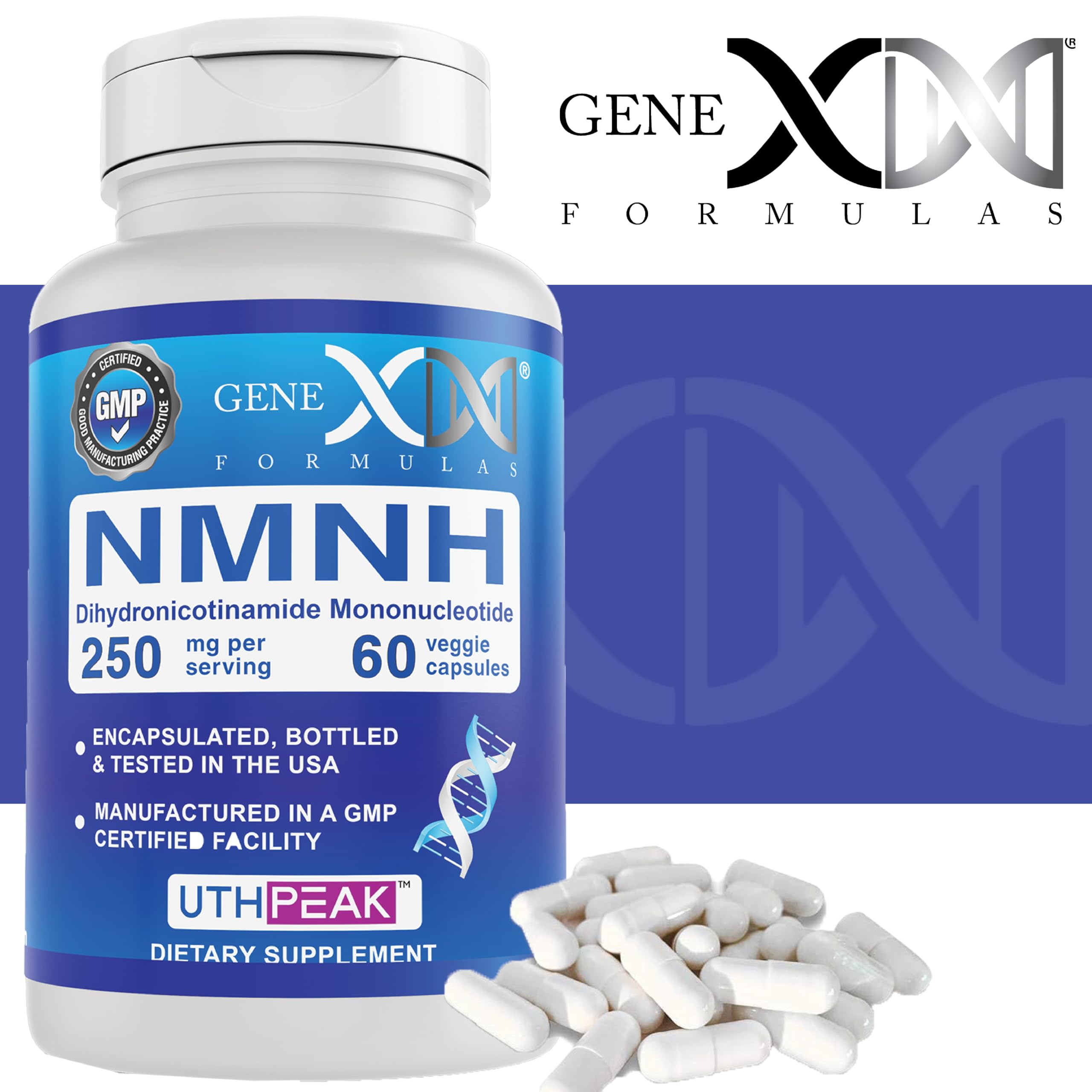 Genex Formulas 250mg NMNH (60 Capsules - 30 Servings) | Uthpeak™ NMNH (Dihydronicotinamide Mononucleotide) NAD+ Precursor for Healthy Aging - Non-GMO, Gluten-Free, Vegetarian Genex FormulasAu supplements