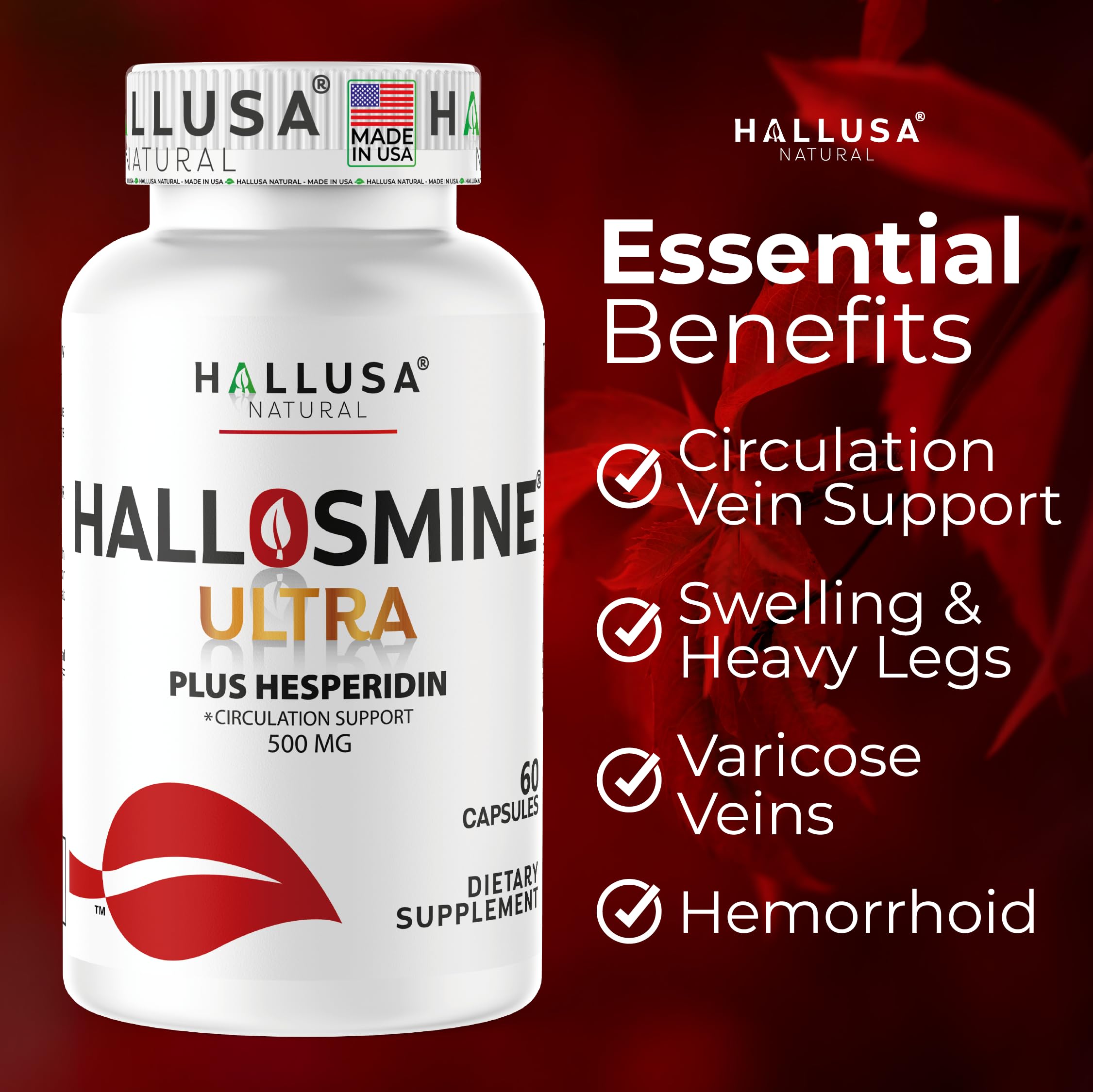 Hallosmine Ultra 650mg Diosmin Hesperidin, 60 Capsules + FREE Leg Cream with Diosmin, Hesperidin & Horse Chestnut, 4 oz | Blood Circulation & Vein Support Supplement, GMO Free, Gluten Free Hallusa NaturalAu supplements