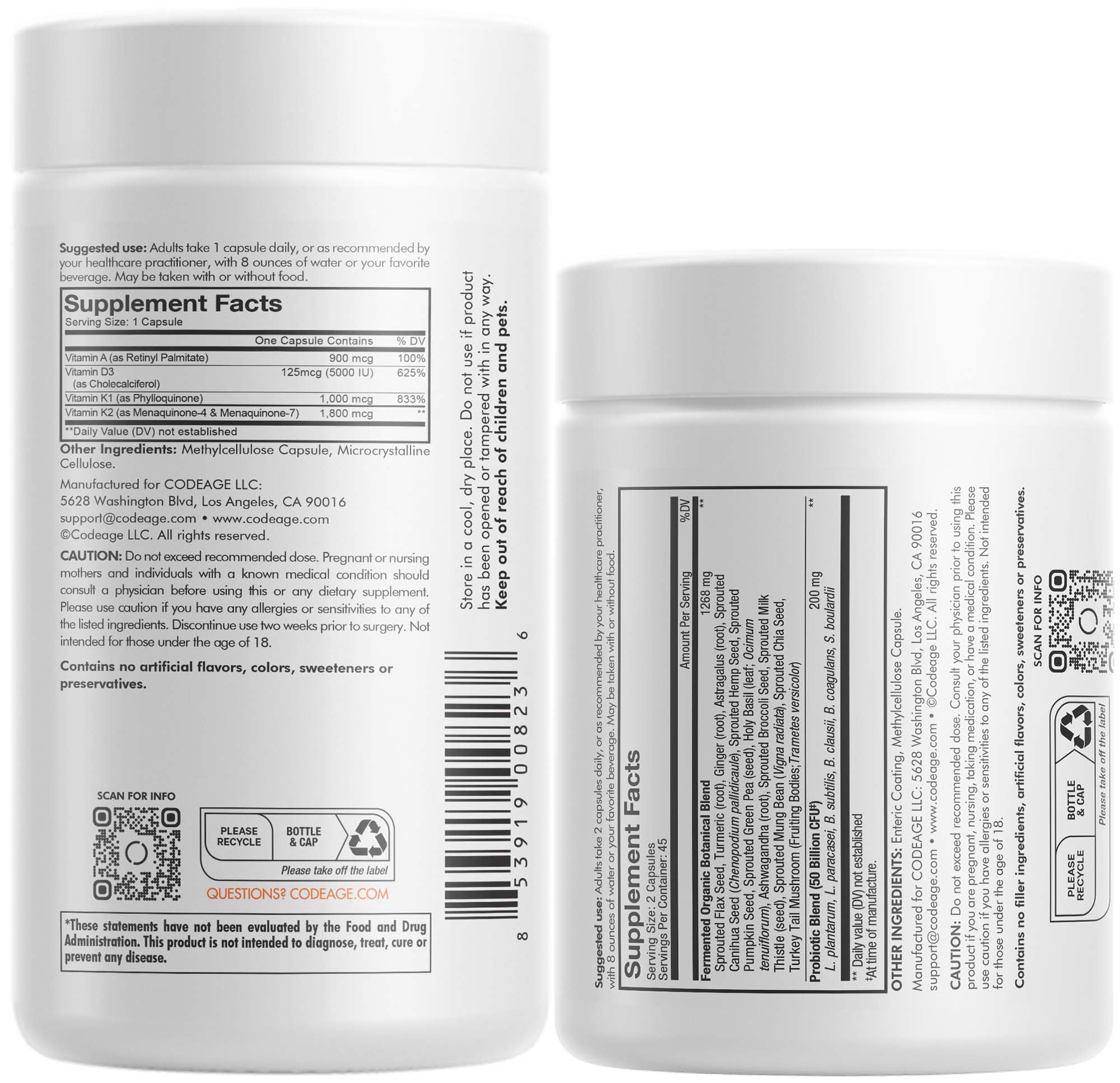 Codeage Daily ADK Vitamin & Probiotic Bundle – Vitamin A Retinyl Palmitate, Vitamin D3 Cholecalciferol, Vitamin K, 50 Billion CFU SBO Probiotic Blend, Non-GMO CodeageAu supplements