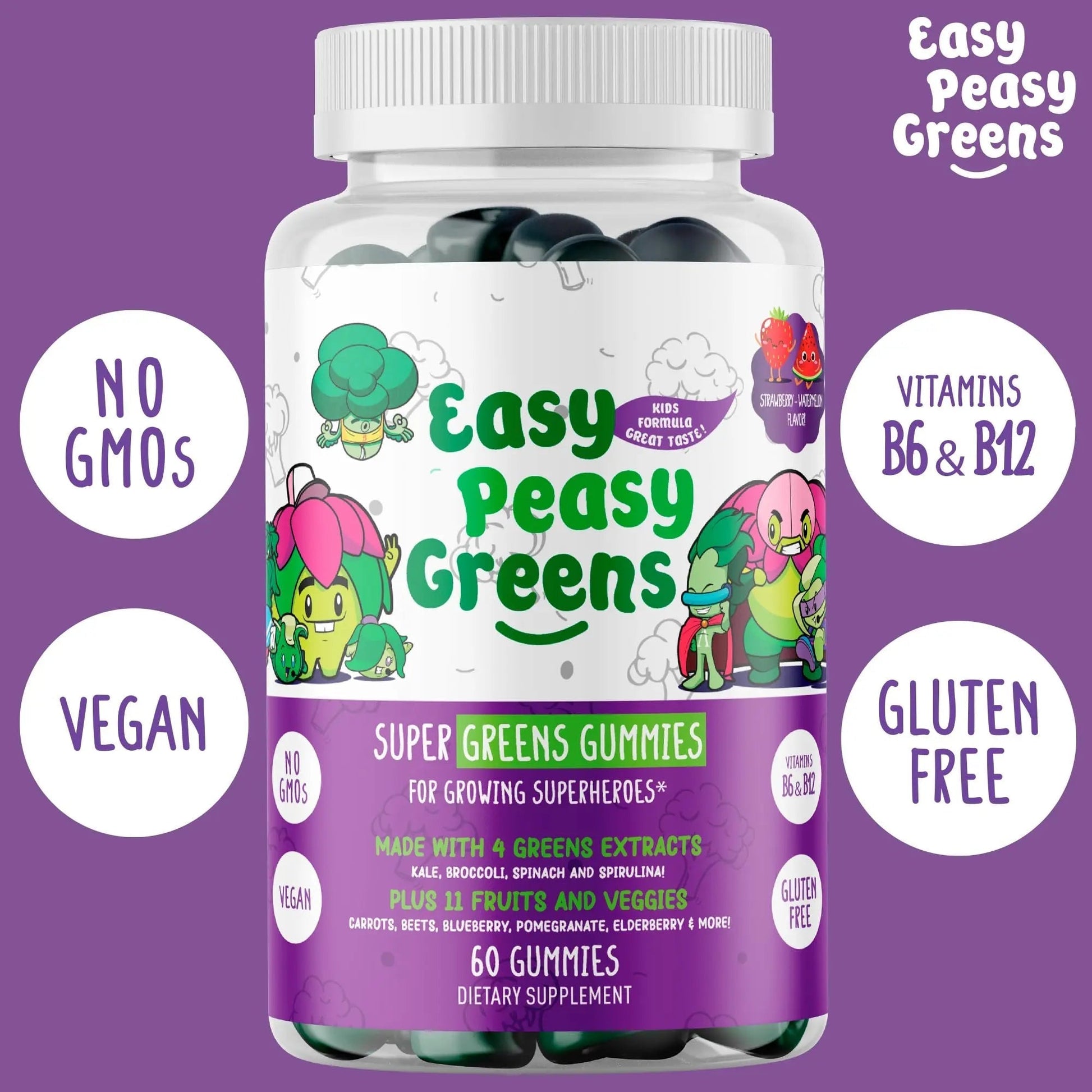 EasyPeasyGreens Daily Veggie Gummies for Kids - 60 Greens Gummies - Helps Picky Eaters Get Their Veggies in EASY PEASY GREENSAu supplements