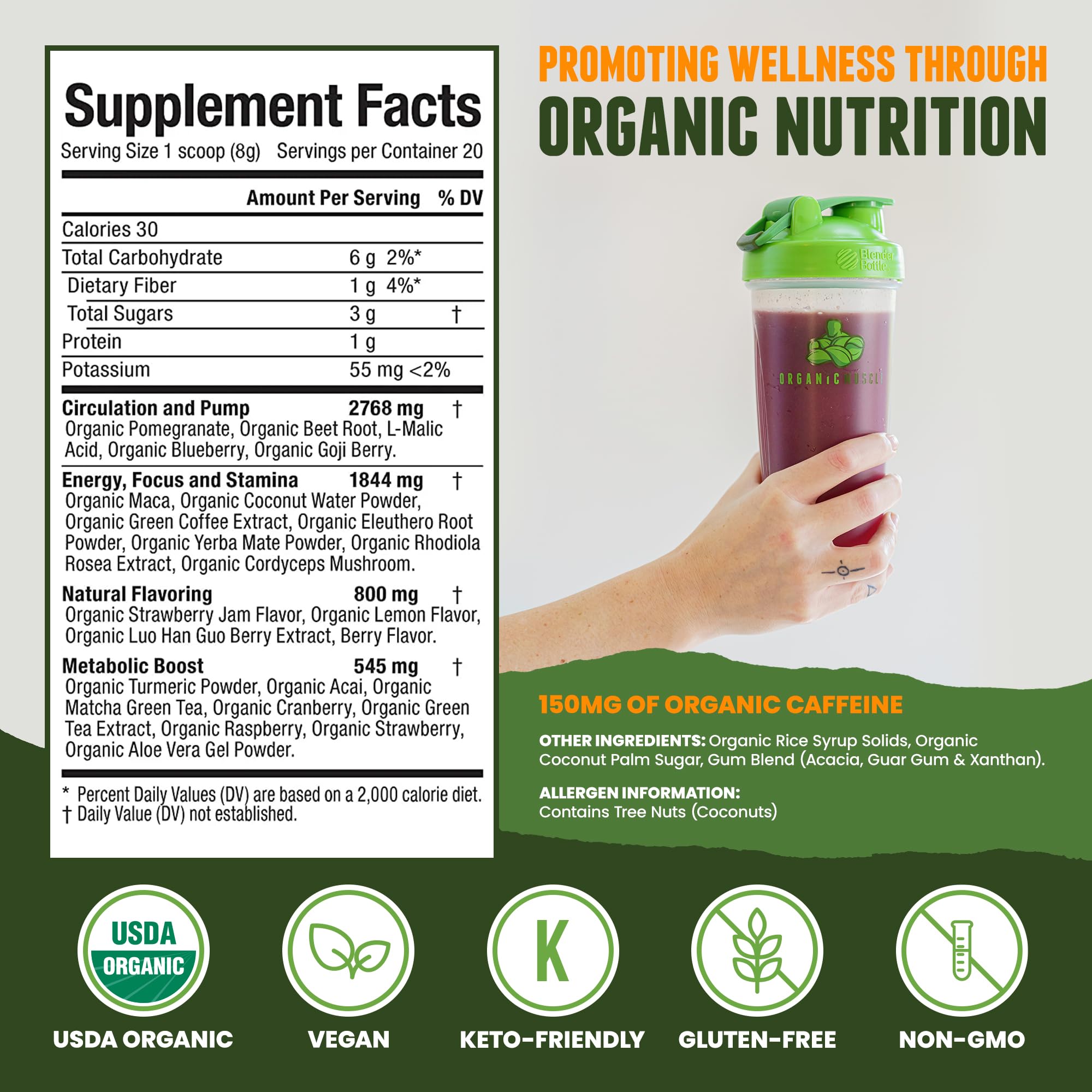 Organic Muscle Superfood Pre Workout Powder for Men & Women, Lemon Berry Organic MuscleAu supplements