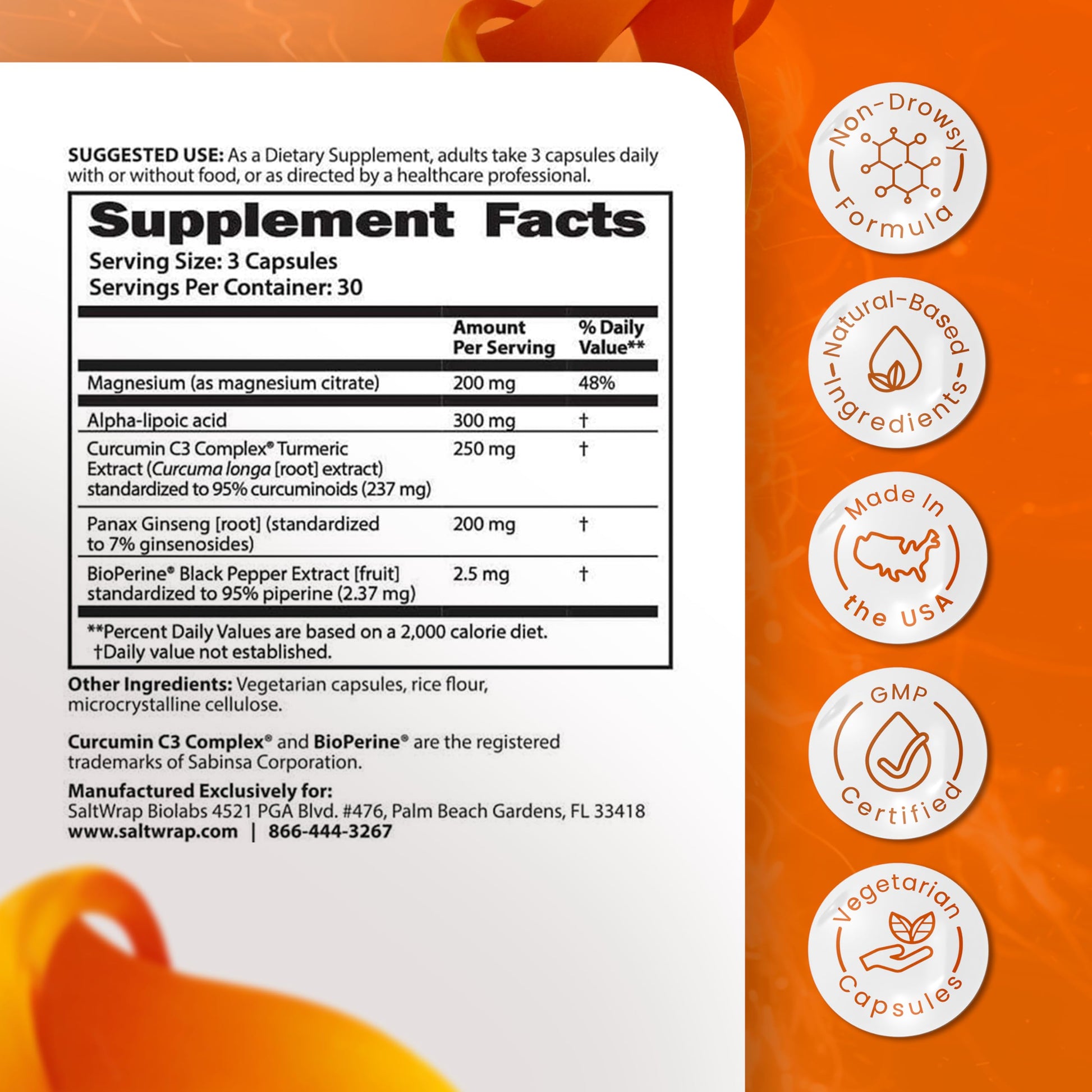 SaltWrap Mag 3D – Daytime (Non-Drowsy) Leg Cramp & Muscle Relief Support - Natural Supplement for Muscle and Nerve Health with Turmeric, Alpha Lipoic Acid & Magnesium SaltWrapAu supplements