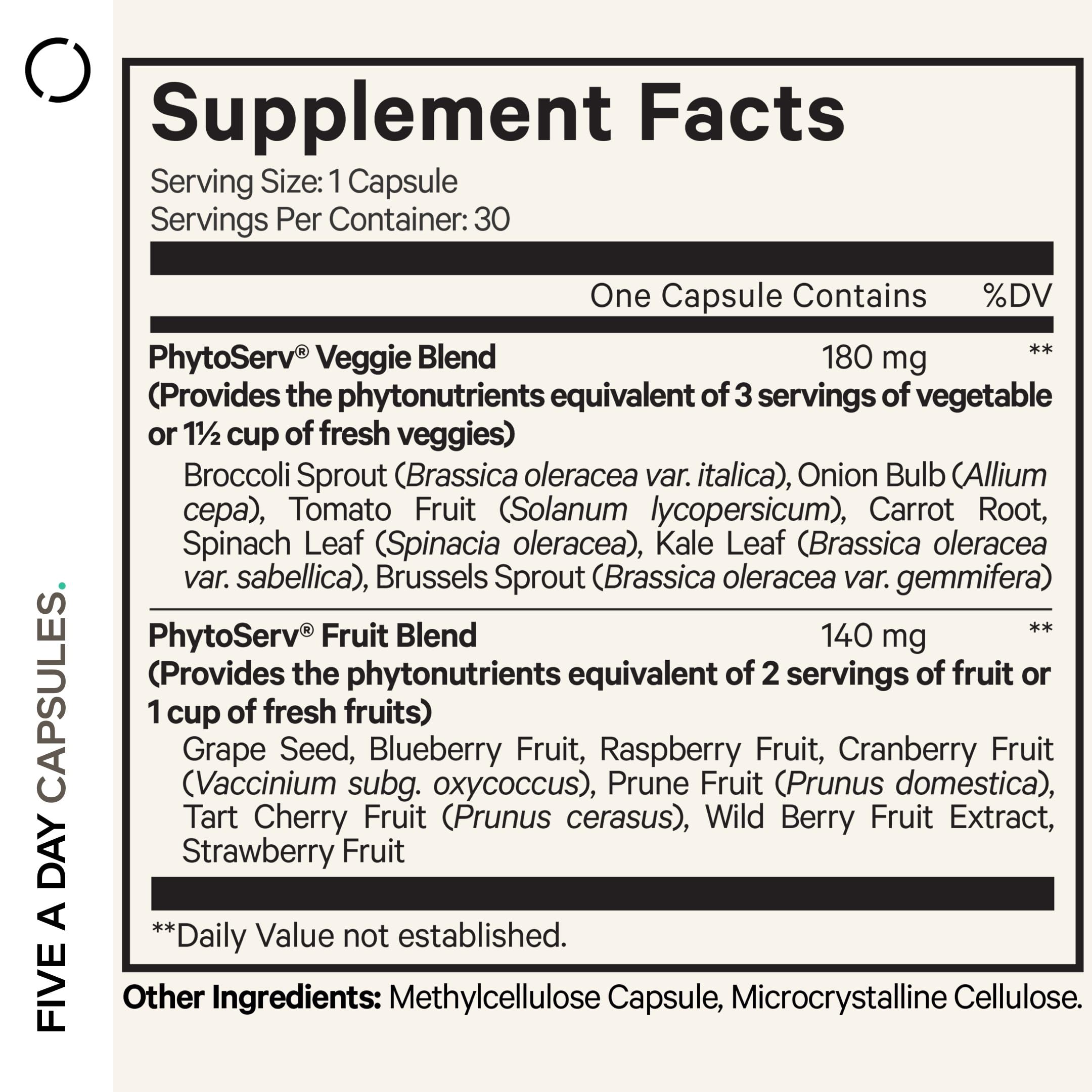 Codeage Instantfood Five A Day – Fruits & Vegetables Capsule Supplement – Whole Food Phytonutrients – 15 Fruits and Veggies Blend - Vegan, Non-GMO – 30 Capsules CodeageAu supplements