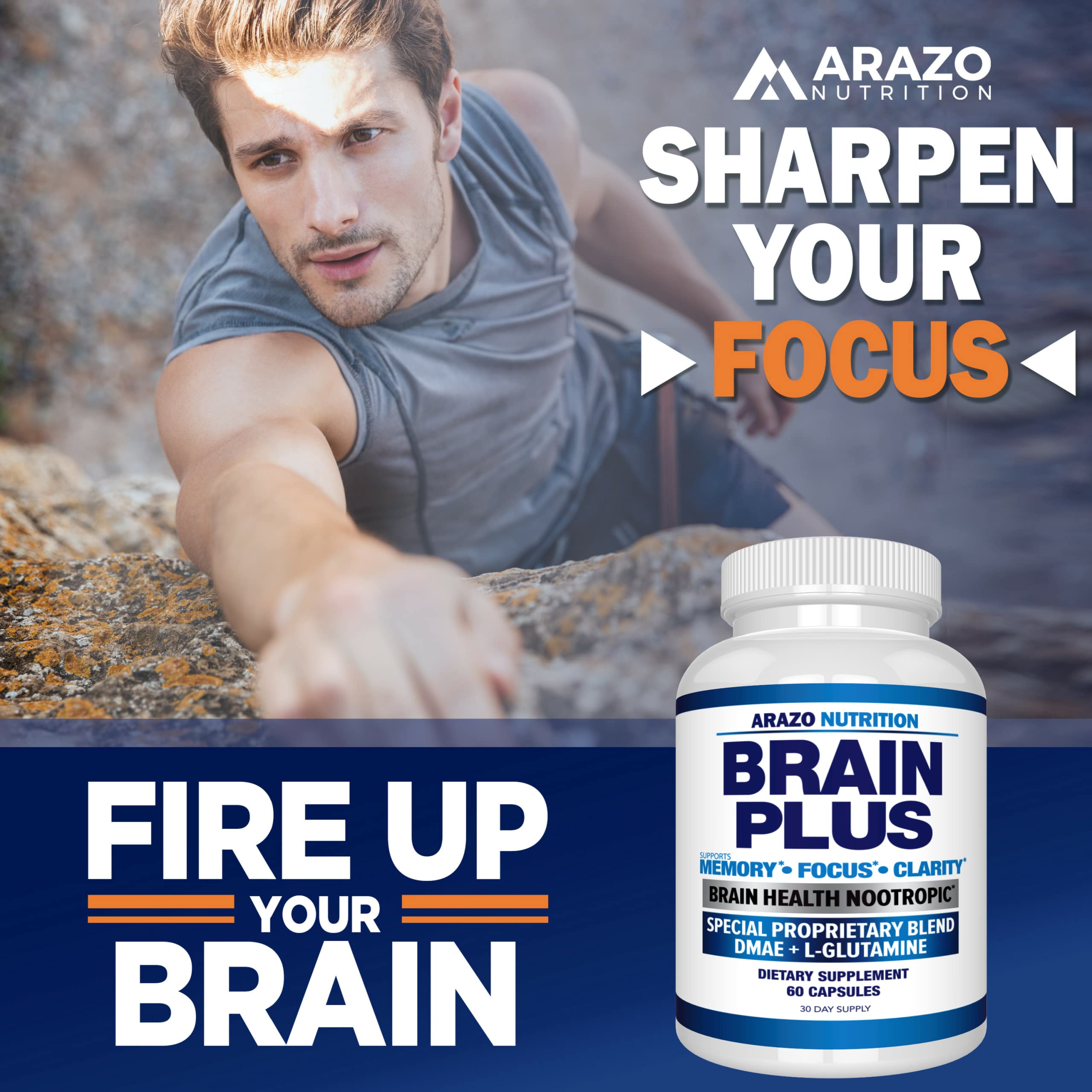 Arazo Nutrition Premium Brain Function Supplement – Memory, Focus, Clarity – Nootropic Booster with DMAE, Bacopa Monnieri, L-Glutamine, Multi Vitamins, Multi Minerals Arazo NutritionAu supplements