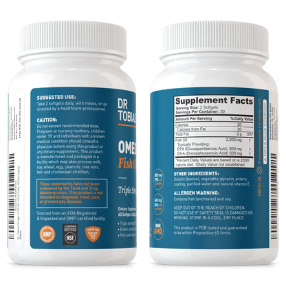 Dr. Tobias Omega 3 Fish Oil, 800 mg EPA 600 DHA Supplement for Heart, Brain & Immune Dr. TobiasUS supplements