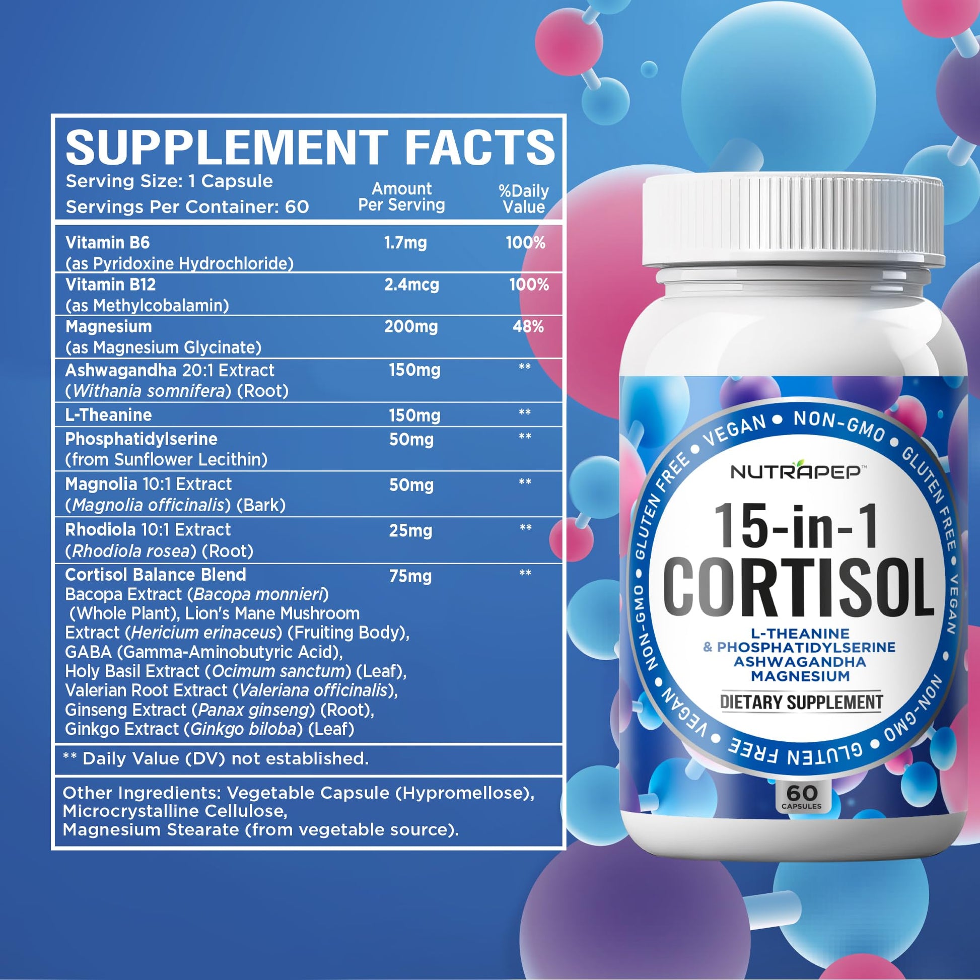 NutraPep Cortisol Detox Supplement Men Women - Reduce Lower Cortisol High Cortisol Reducer Blocker Control - Supports Stress Mood Rest Adrenal Calm Relax with Ashwagandha L-Theanine Magnesium NutraPepAu supplements